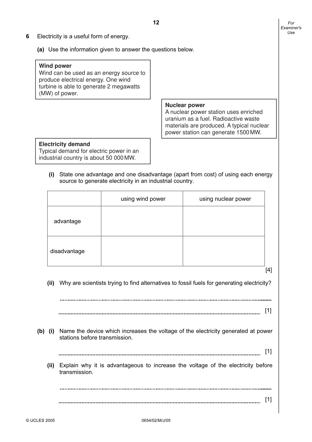 Cambridge IGCSE Sciences - Co-ordinated (Double) 0654 2005 May/June Paper 2 · Variant 1 question paper, page 12 of 24