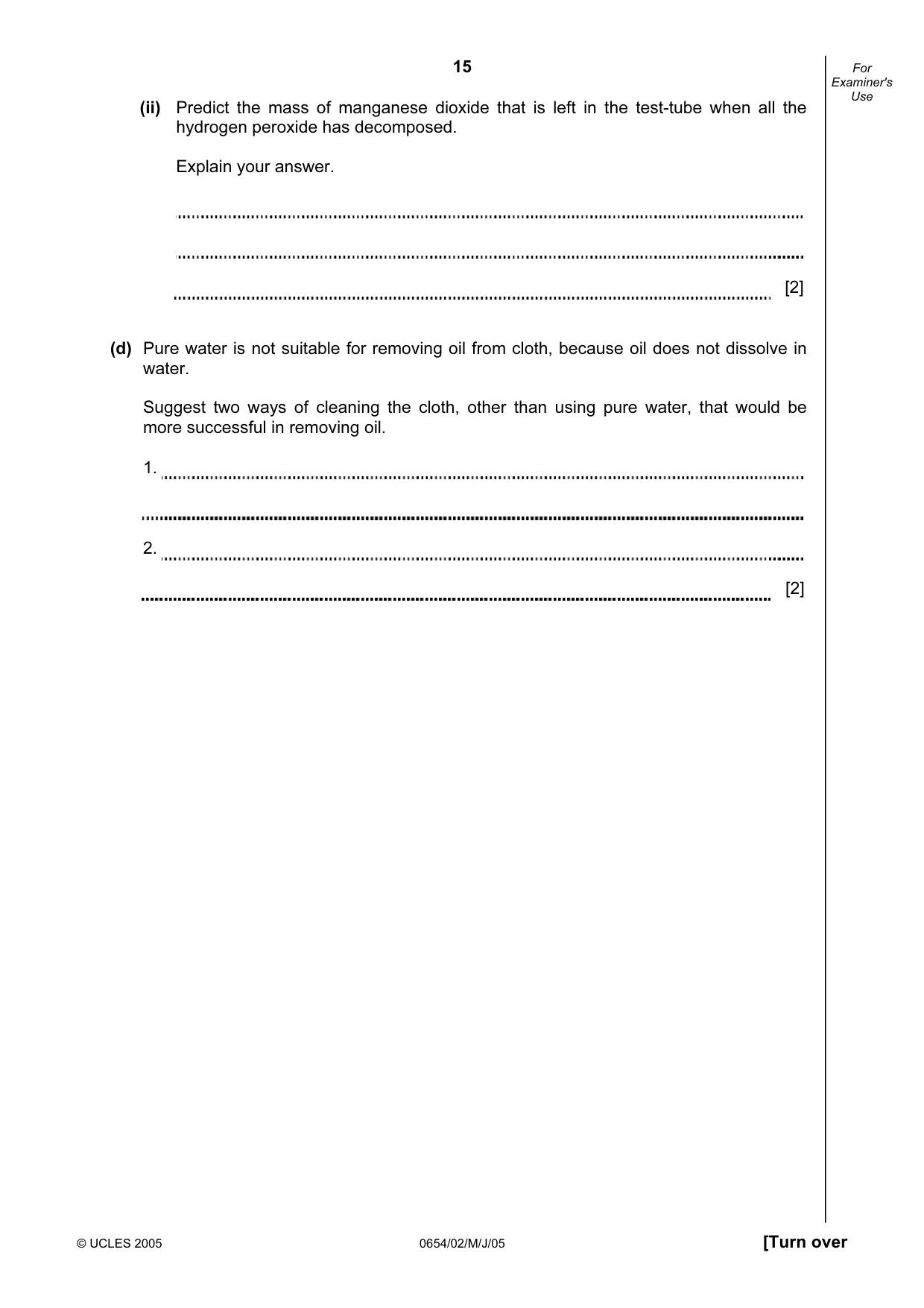 Cambridge IGCSE Sciences - Co-ordinated (Double) 0654 2005 May/June Paper 2 · Variant 1 question paper, page 15 of 24