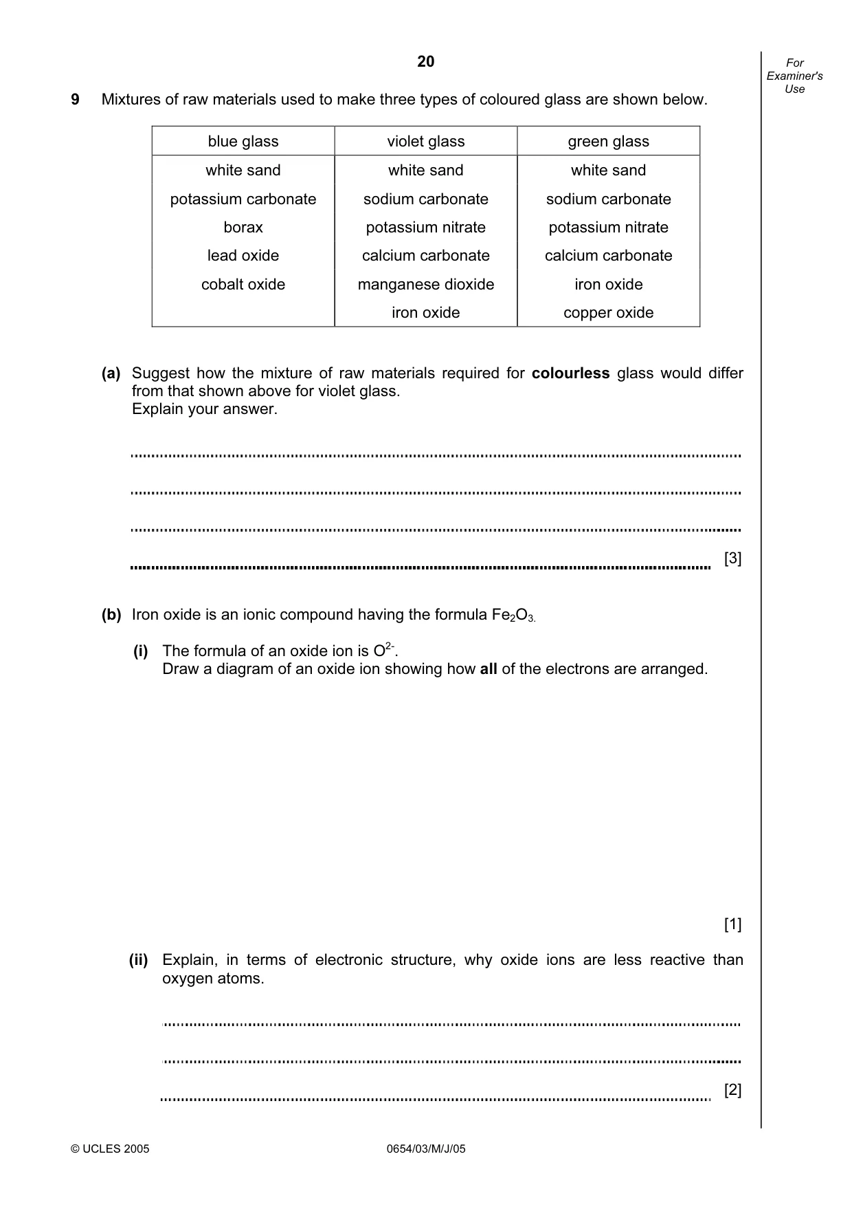 Cambridge IGCSE Sciences - Co-ordinated (Double) 0654 2005 May/June Paper 3 · Variant 1 question paper, page 20 of 24