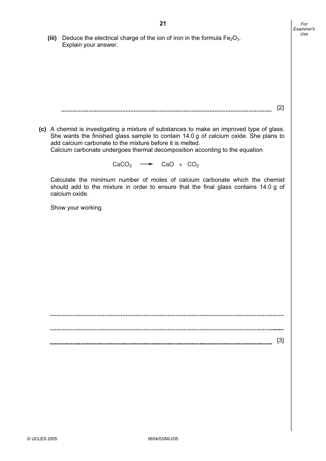 Cambridge IGCSE Sciences - Co-ordinated (Double) 0654 2005 May/June Paper 3 · Variant 1 question paper, page 21 of 24