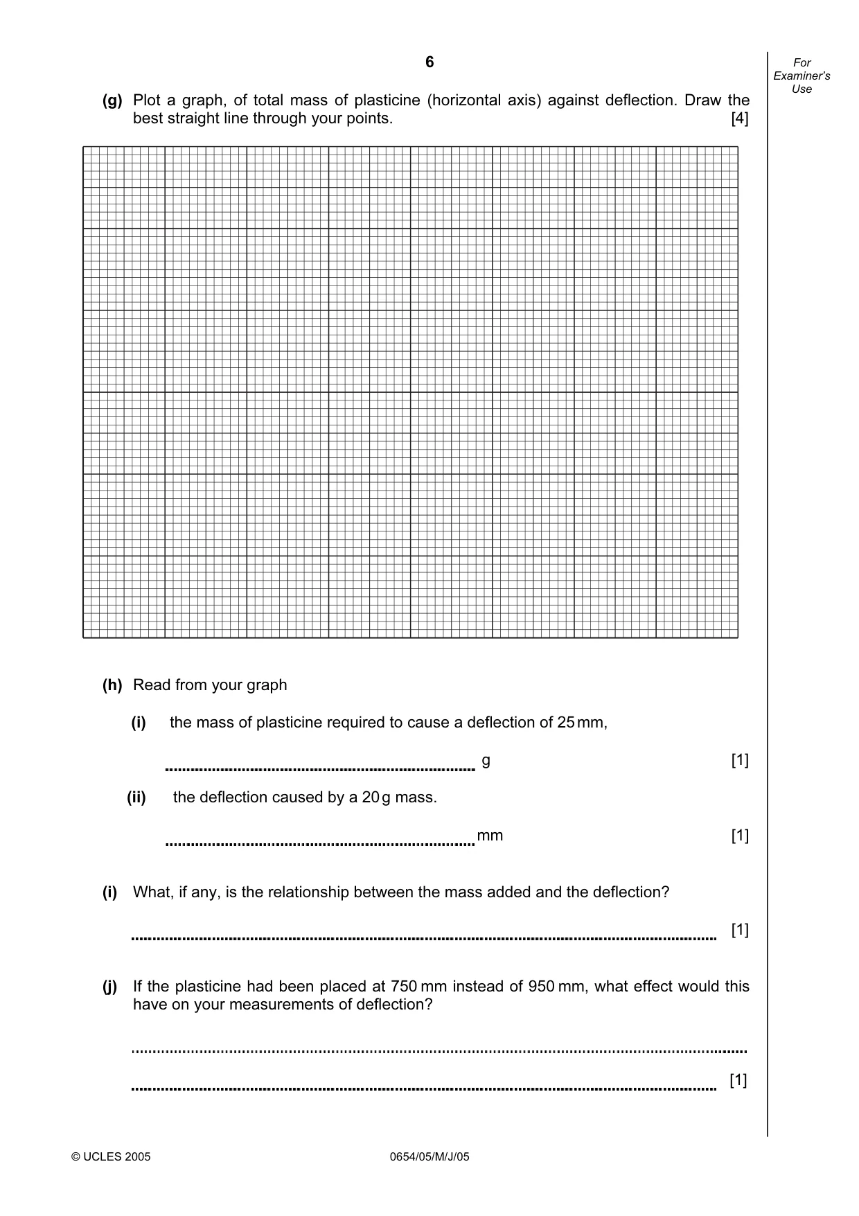 Cambridge IGCSE Sciences - Co-ordinated (Double) 0654 2005 May/June Paper 5 · Variant 1 question paper, page 6 of 12