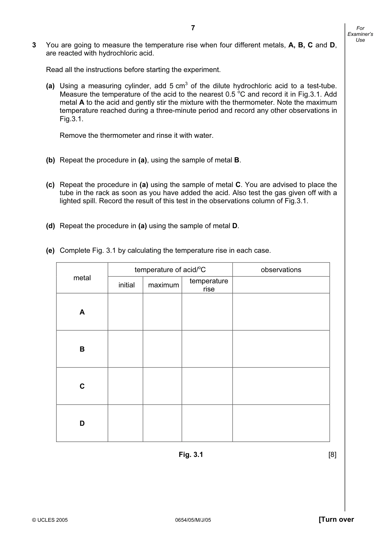 Cambridge IGCSE Sciences - Co-ordinated (Double) 0654 2005 May/June Paper 5 · Variant 1 question paper, page 7 of 12