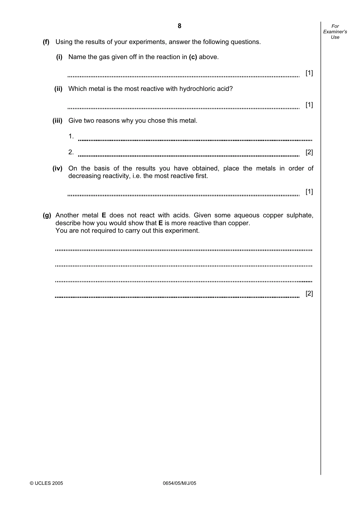 Cambridge IGCSE Sciences - Co-ordinated (Double) 0654 2005 May/June Paper 5 · Variant 1 question paper, page 8 of 12