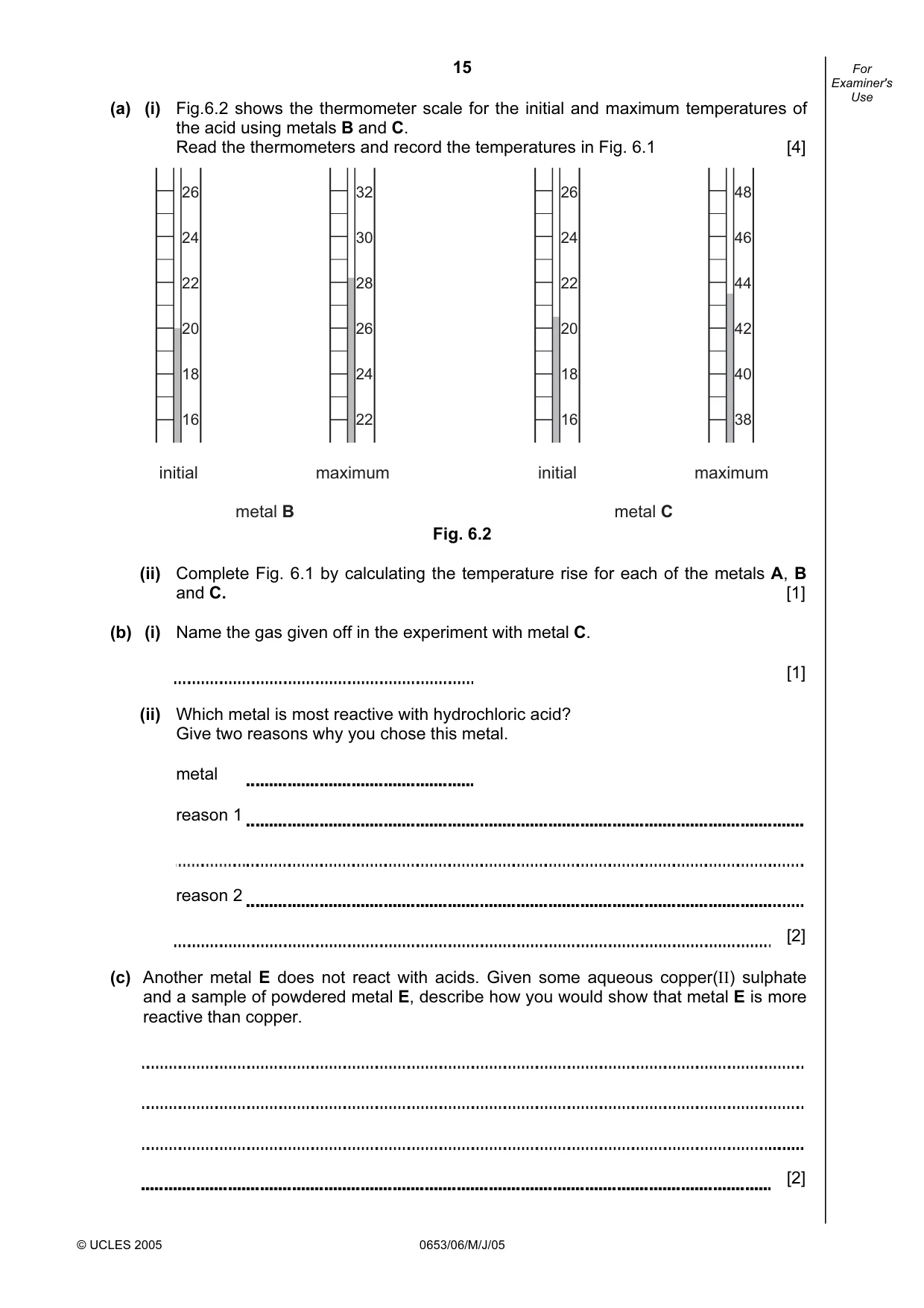 Cambridge IGCSE Sciences - Co-ordinated (Double) 0654 2005 May/June Paper 6 · Variant 1 question paper, page 15 of 16