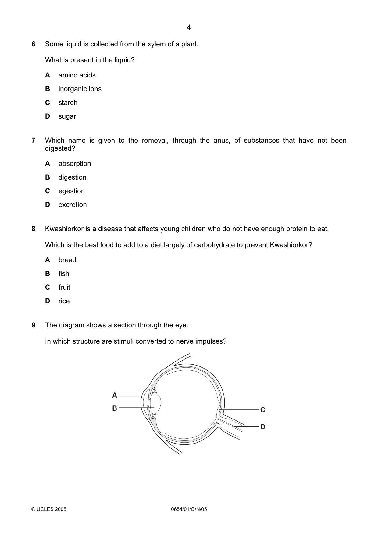 Cambridge IGCSE Sciences - Co-ordinated (Double) 0654 2005 Oct/Nov Paper 1 · Variant 1 question paper, page 4 of 20