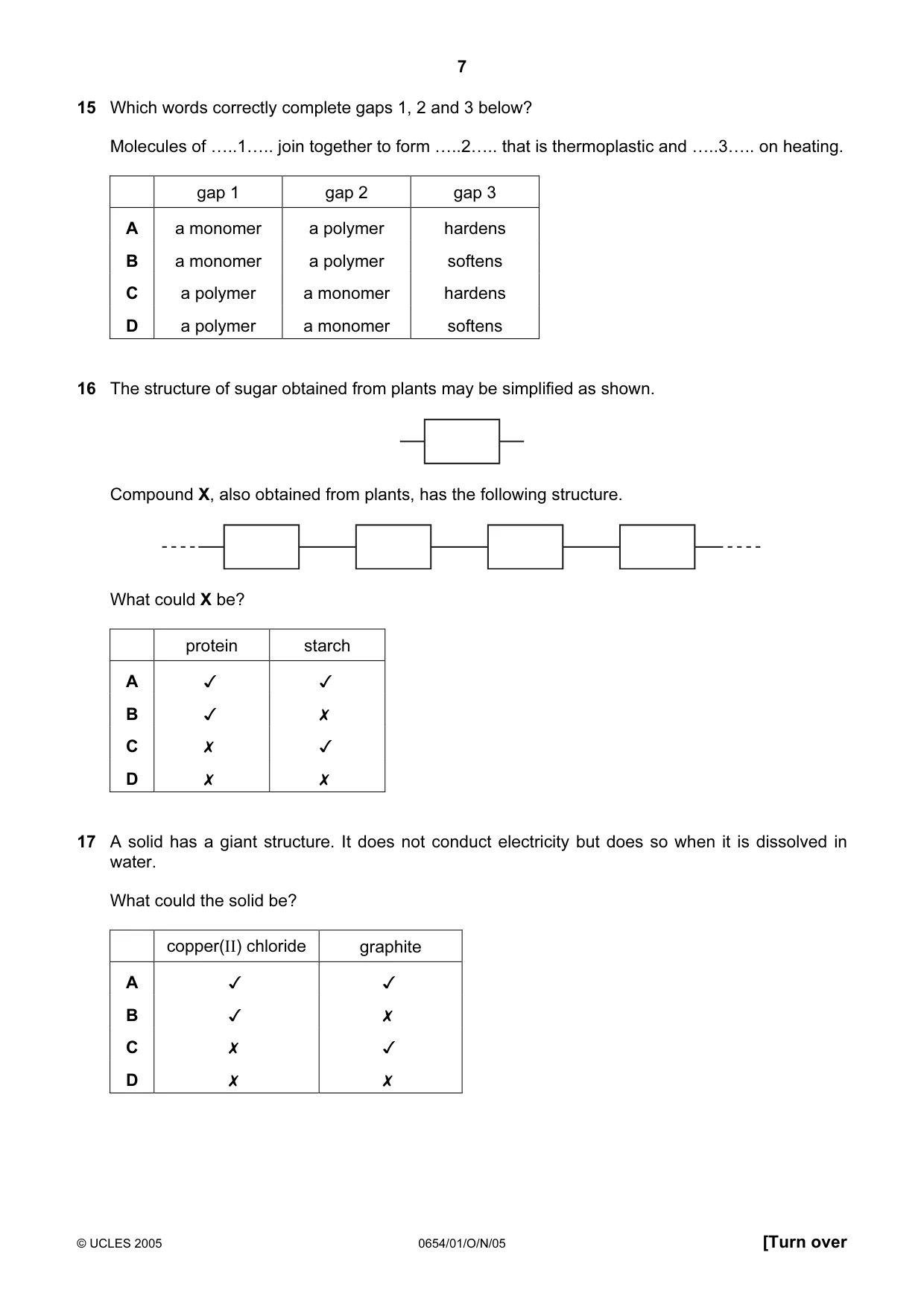 Cambridge IGCSE Sciences - Co-ordinated (Double) 0654 2005 Oct/Nov Paper 1 · Variant 1 question paper, page 7 of 20