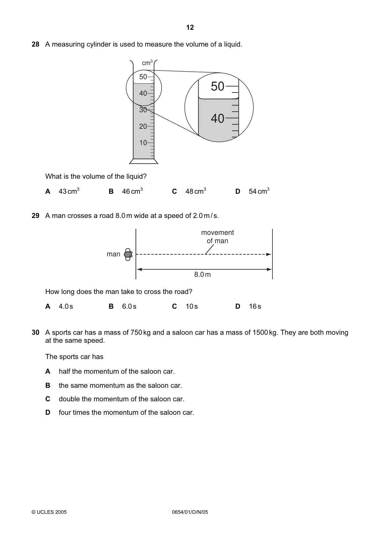 Cambridge IGCSE Sciences - Co-ordinated (Double) 0654 2005 Oct/Nov Paper 1 · Variant 1 question paper, page 12 of 20