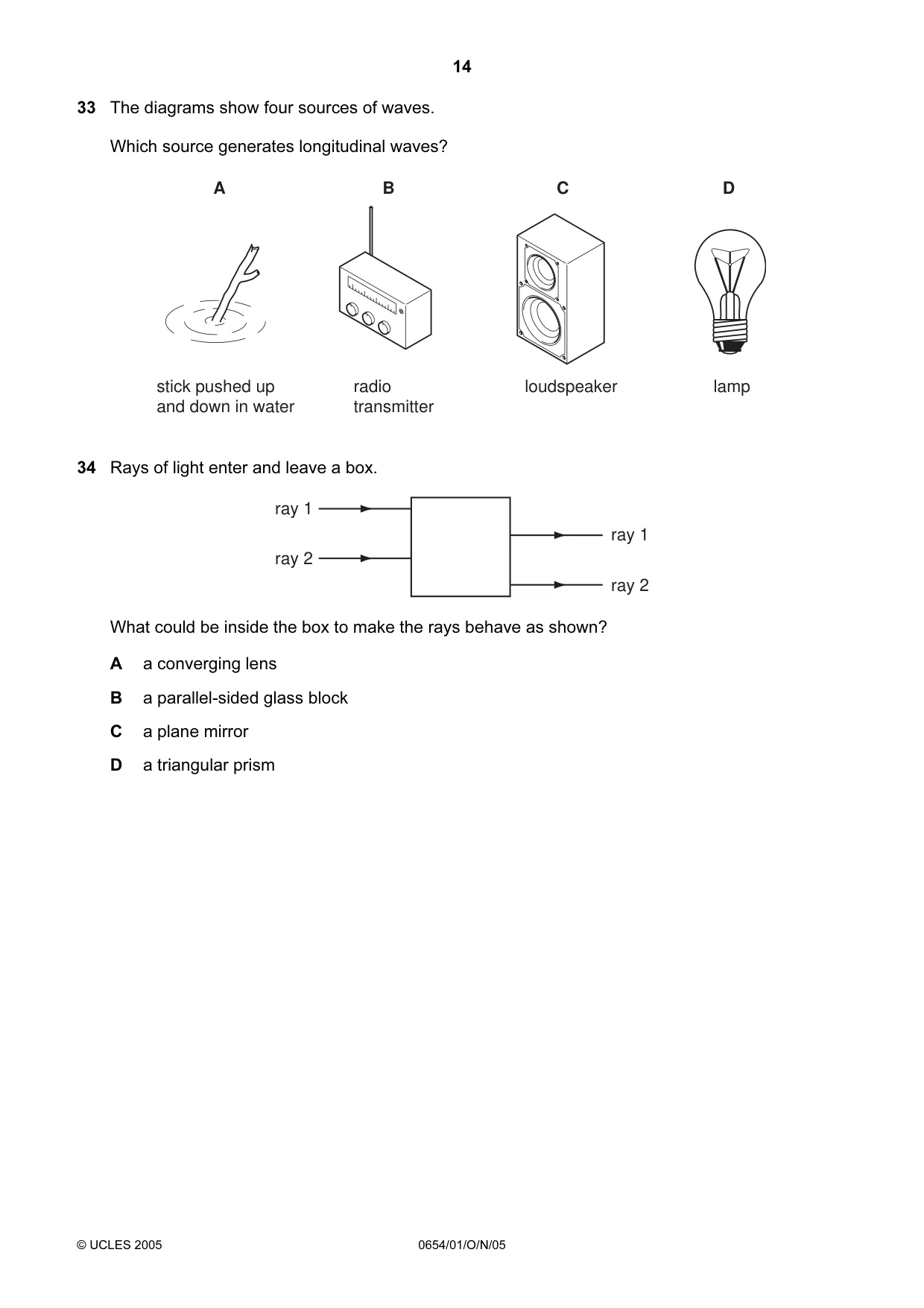 Cambridge IGCSE Sciences - Co-ordinated (Double) 0654 2005 Oct/Nov Paper 1 · Variant 1 question paper, page 14 of 20
