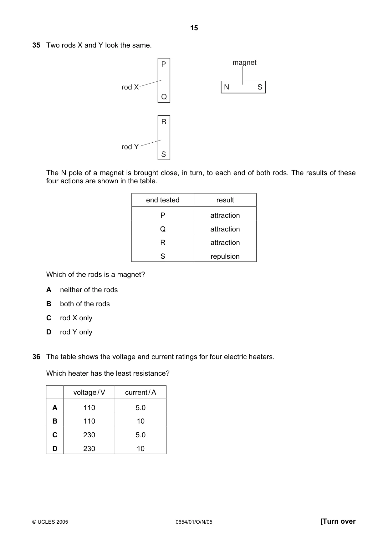 Cambridge IGCSE Sciences - Co-ordinated (Double) 0654 2005 Oct/Nov Paper 1 · Variant 1 question paper, page 15 of 20