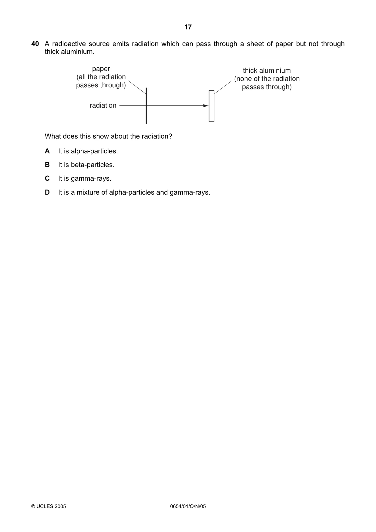 Cambridge IGCSE Sciences - Co-ordinated (Double) 0654 2005 Oct/Nov Paper 1 · Variant 1 question paper, page 17 of 20