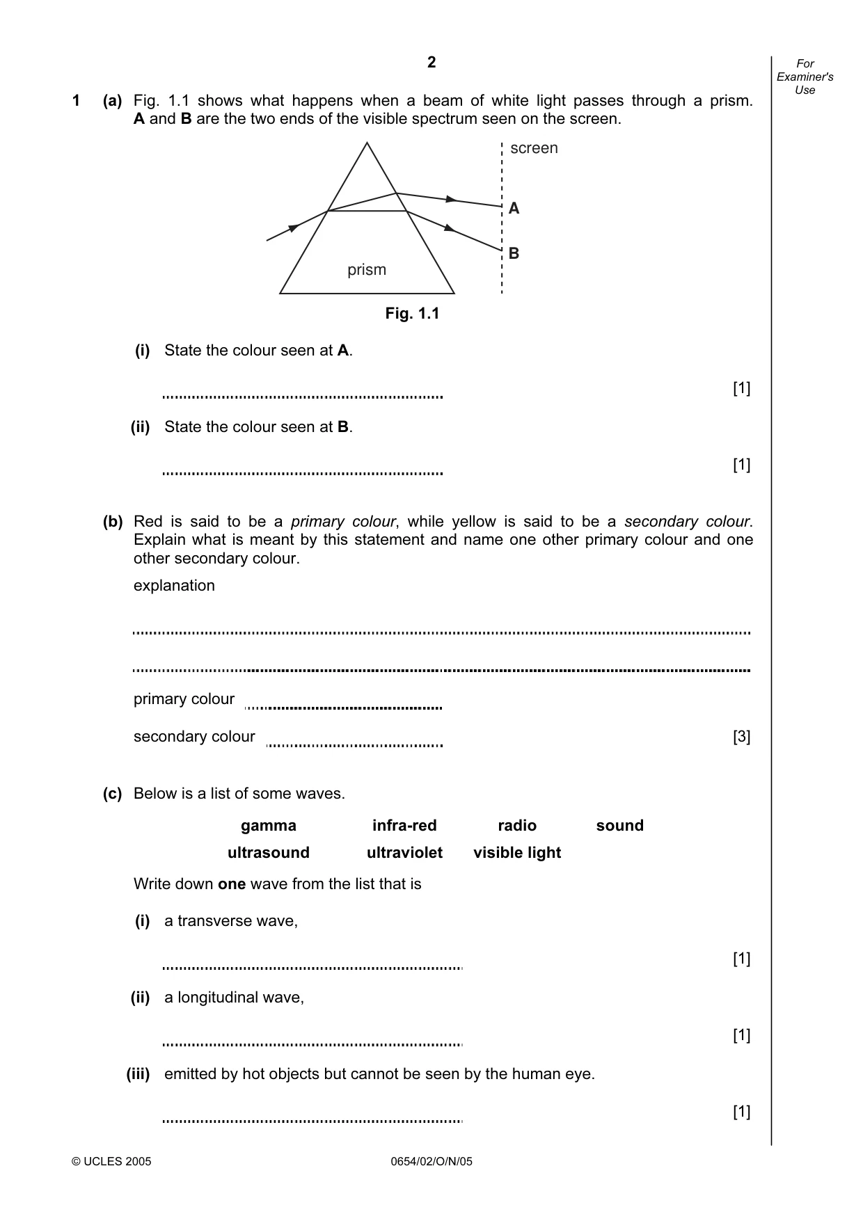 Cambridge IGCSE Sciences - Co-ordinated (Double) 0654 2005 Oct/Nov Paper 2 · Variant 1 question paper, page 2 of 24