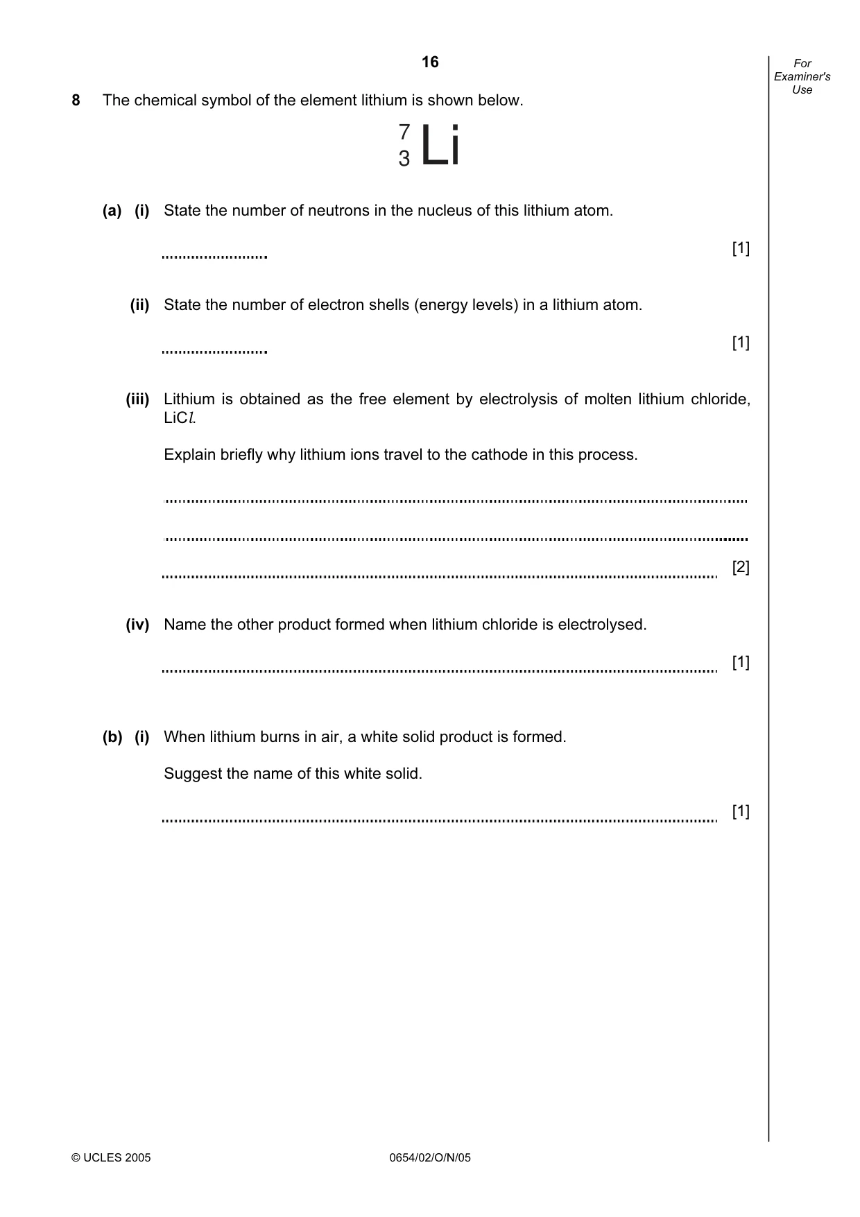 Cambridge IGCSE Sciences - Co-ordinated (Double) 0654 2005 Oct/Nov Paper 2 · Variant 1 question paper, page 16 of 24