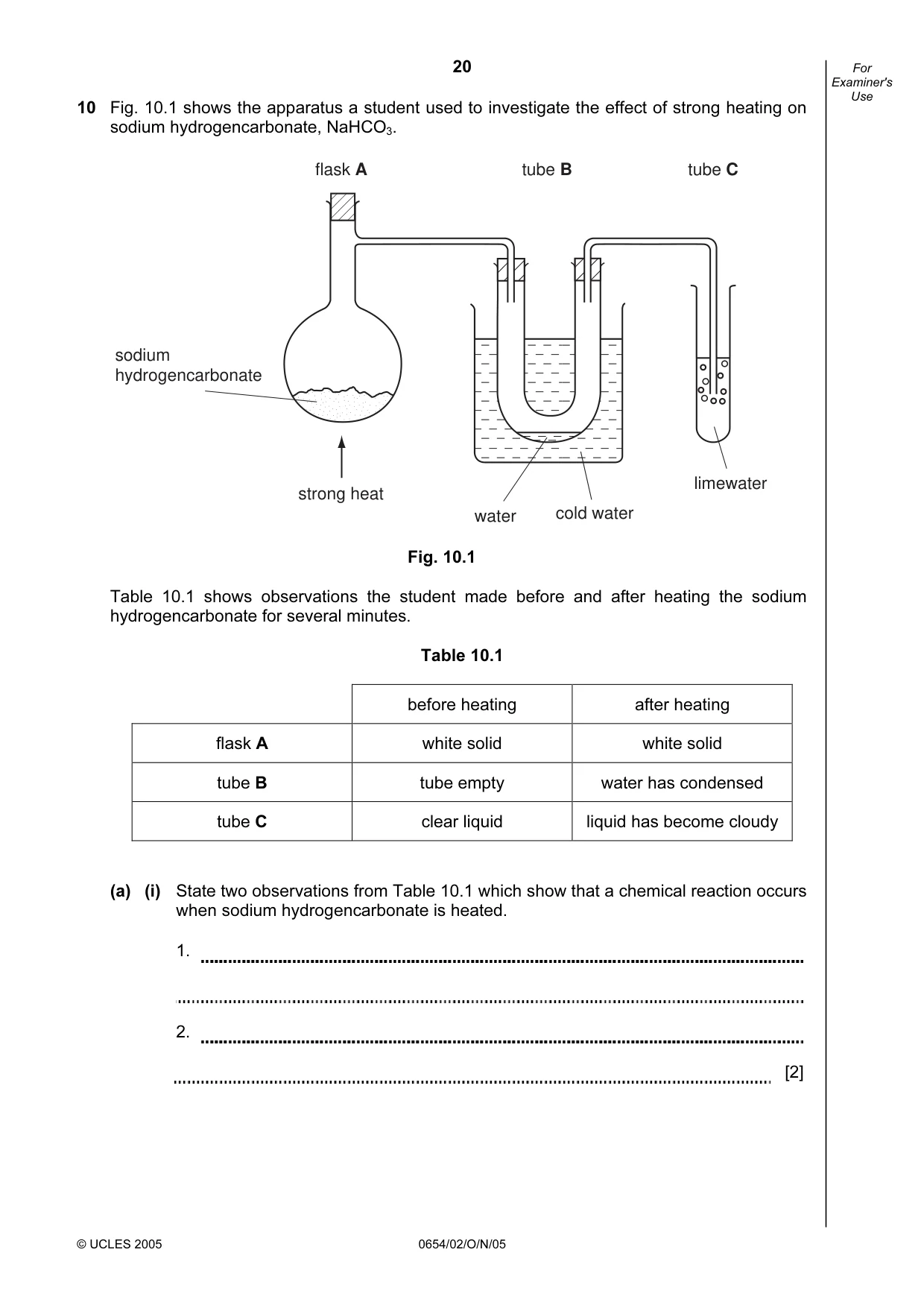 Cambridge IGCSE Sciences - Co-ordinated (Double) 0654 2005 Oct/Nov Paper 2 · Variant 1 question paper, page 20 of 24