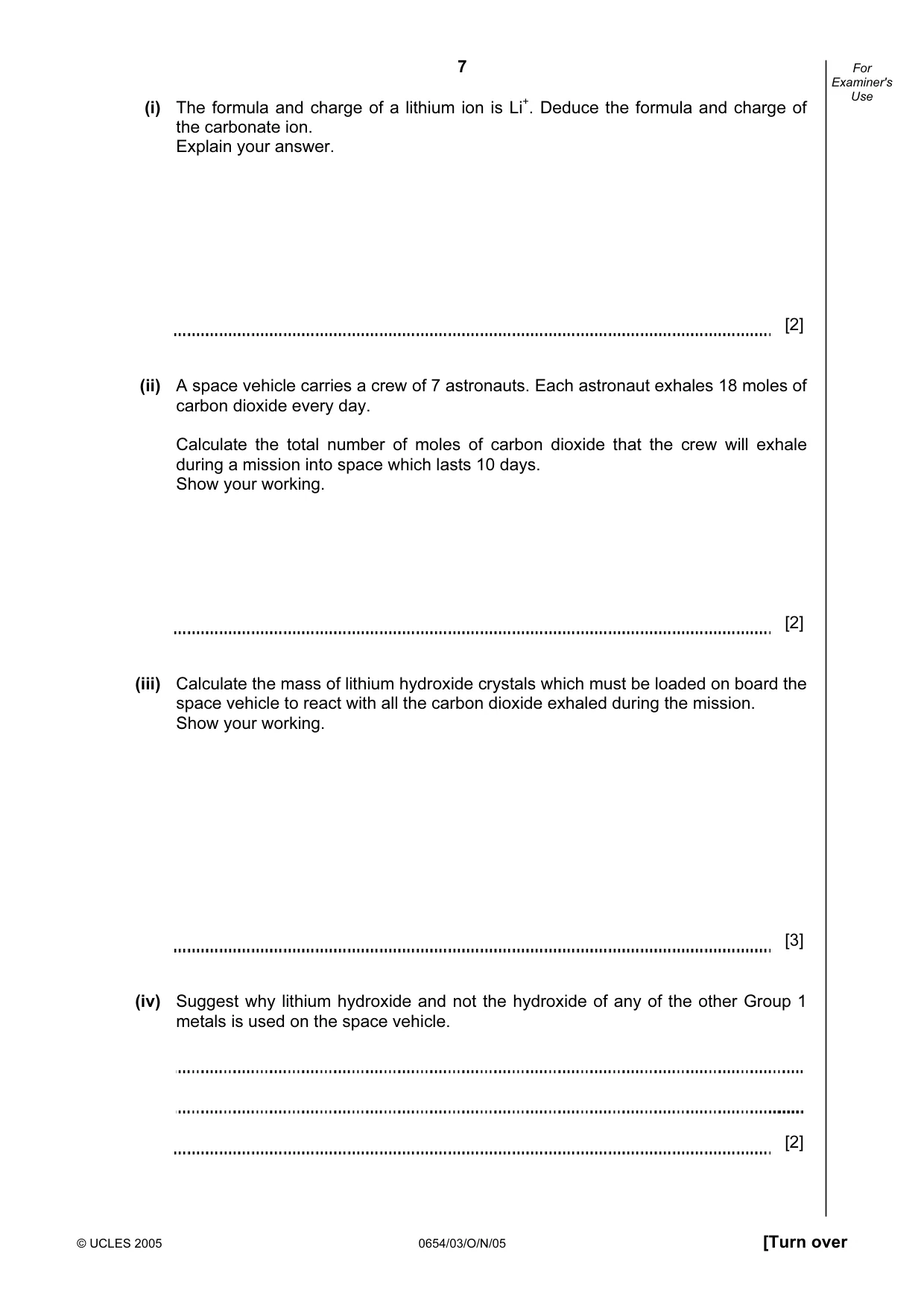Cambridge IGCSE Sciences - Co-ordinated (Double) 0654 2005 Oct/Nov Paper 3 · Variant 1 question paper, page 7 of 20