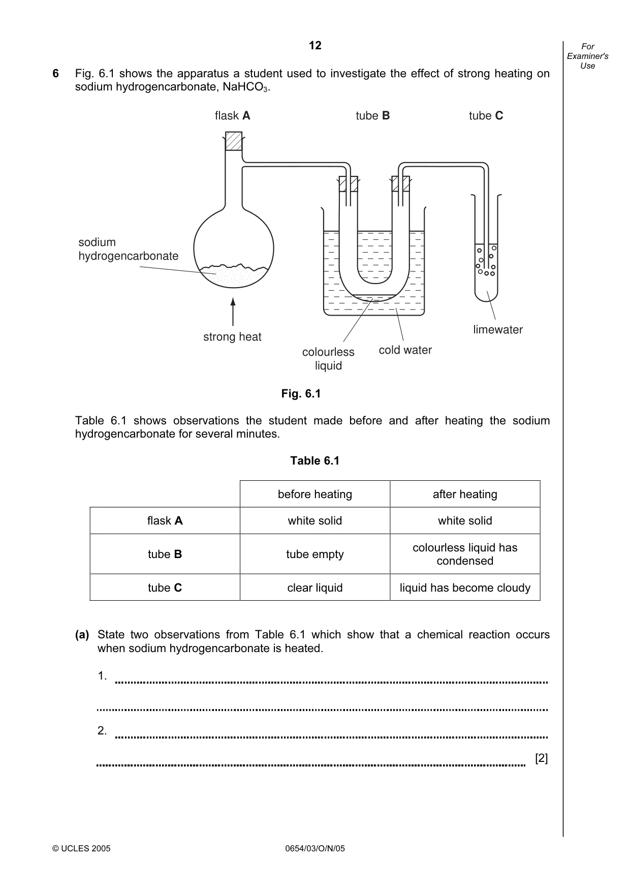 Cambridge IGCSE Sciences - Co-ordinated (Double) 0654 2005 Oct/Nov Paper 3 · Variant 1 question paper, page 12 of 20