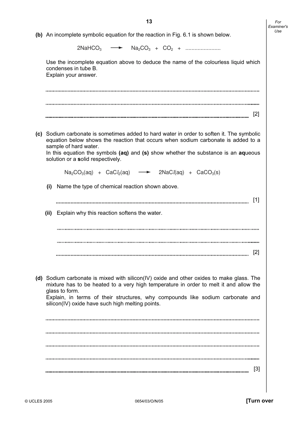 Cambridge IGCSE Sciences - Co-ordinated (Double) 0654 2005 Oct/Nov Paper 3 · Variant 1 question paper, page 13 of 20