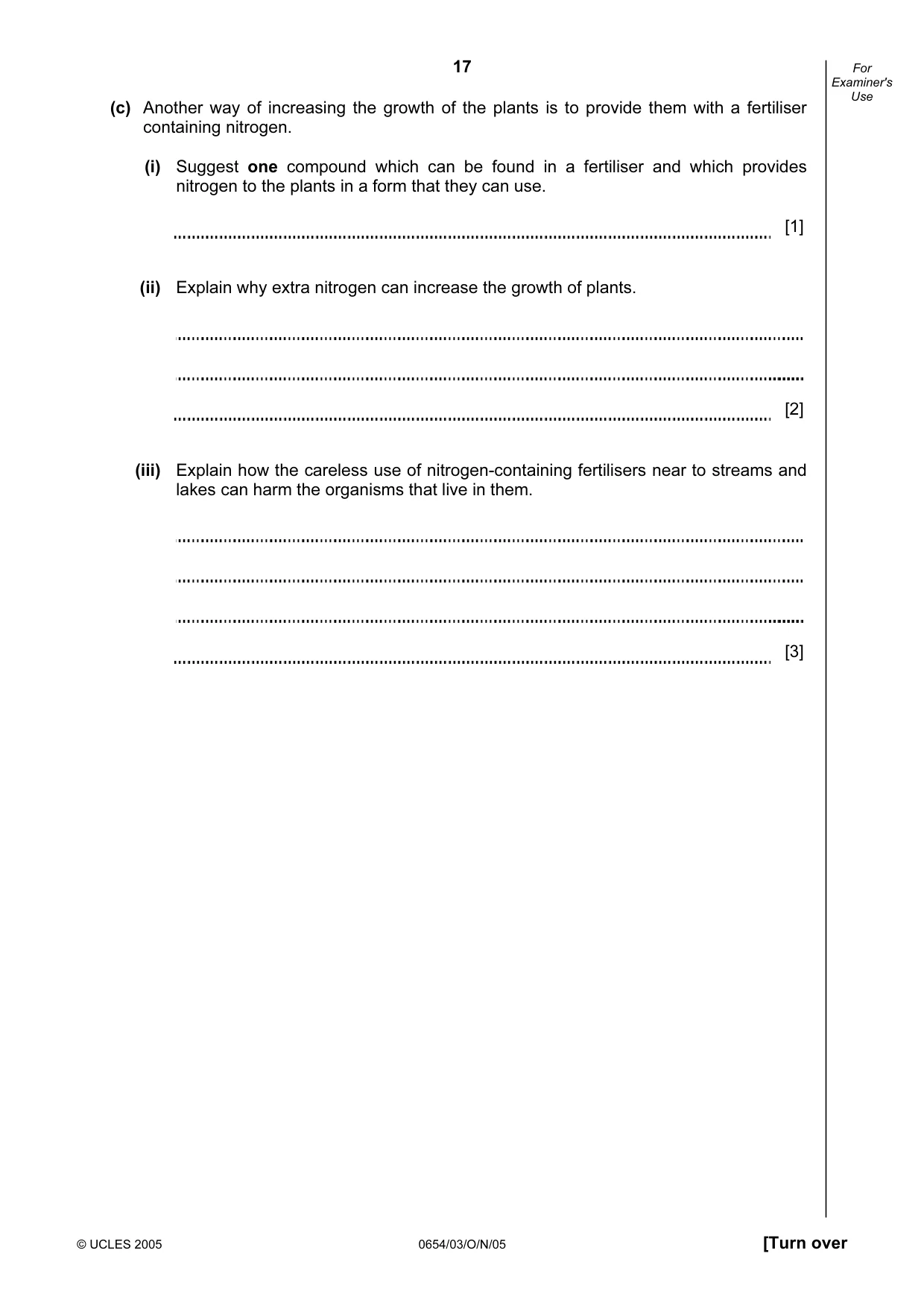 Cambridge IGCSE Sciences - Co-ordinated (Double) 0654 2005 Oct/Nov Paper 3 · Variant 1 question paper, page 17 of 20