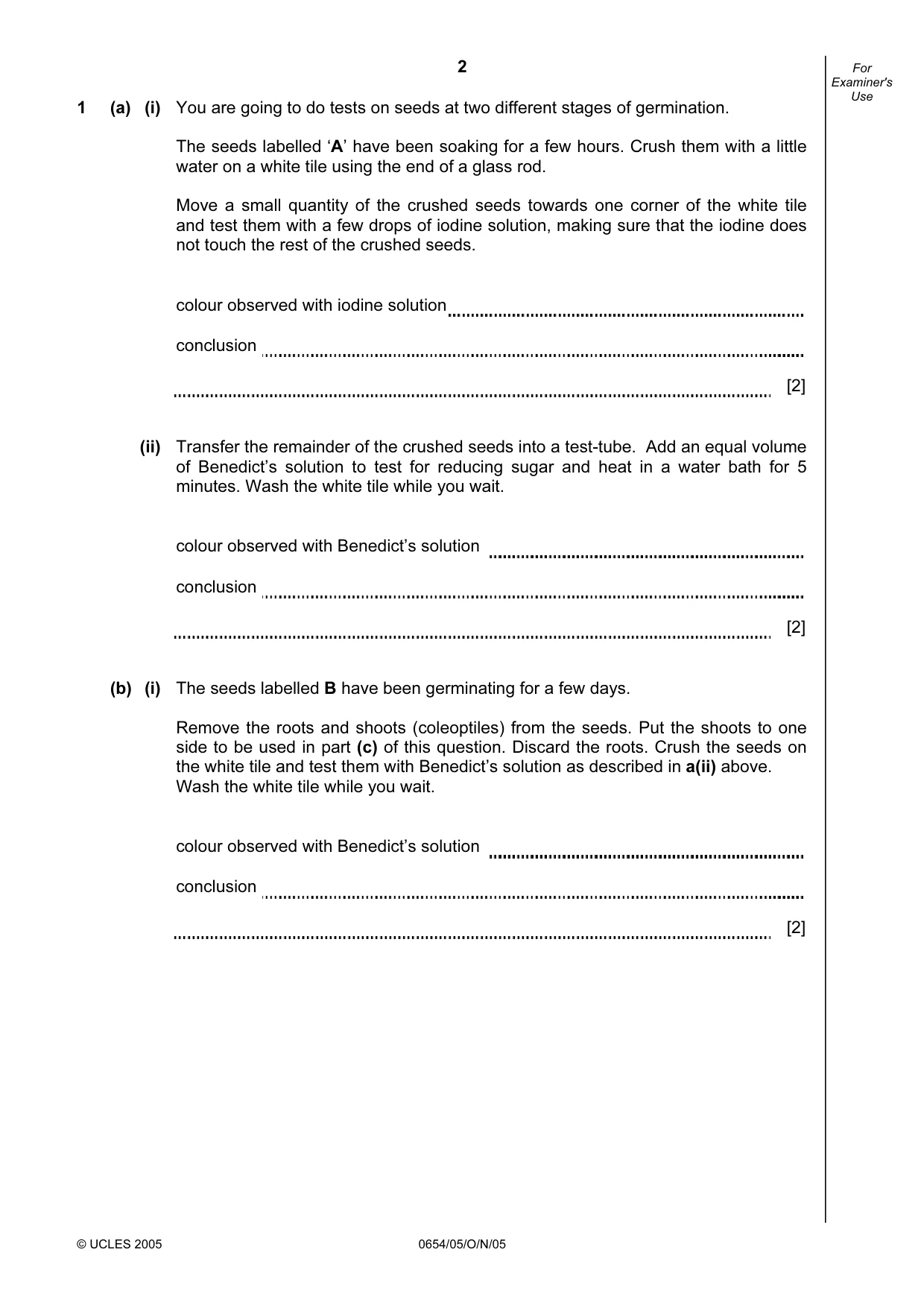 Cambridge IGCSE Sciences - Co-ordinated (Double) 0654 2005 Oct/Nov Paper 5 · Variant 1 question paper, page 2 of 12