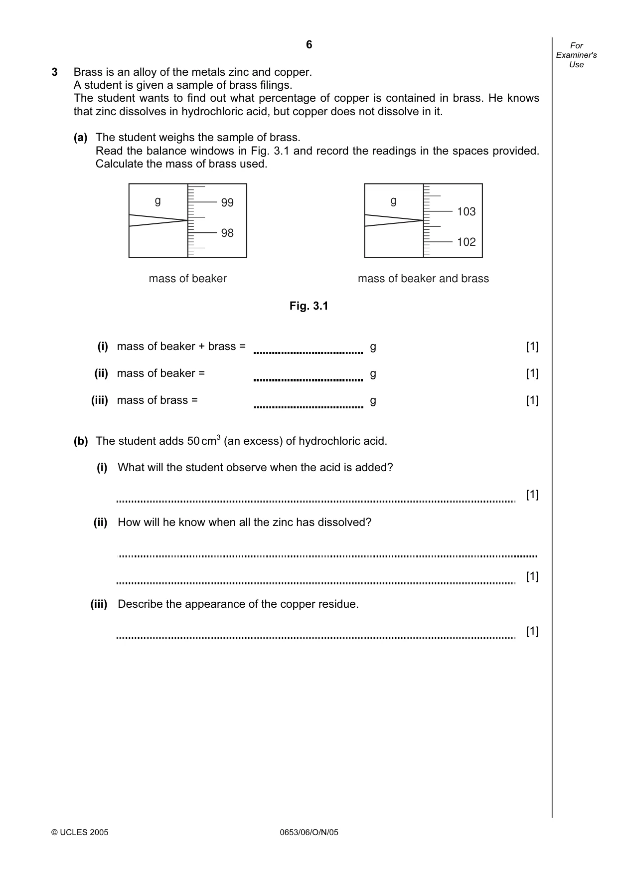 Cambridge IGCSE Sciences - Co-ordinated (Double) 0654 2005 Oct/Nov Paper 6 · Variant 1 question paper, page 6 of 16