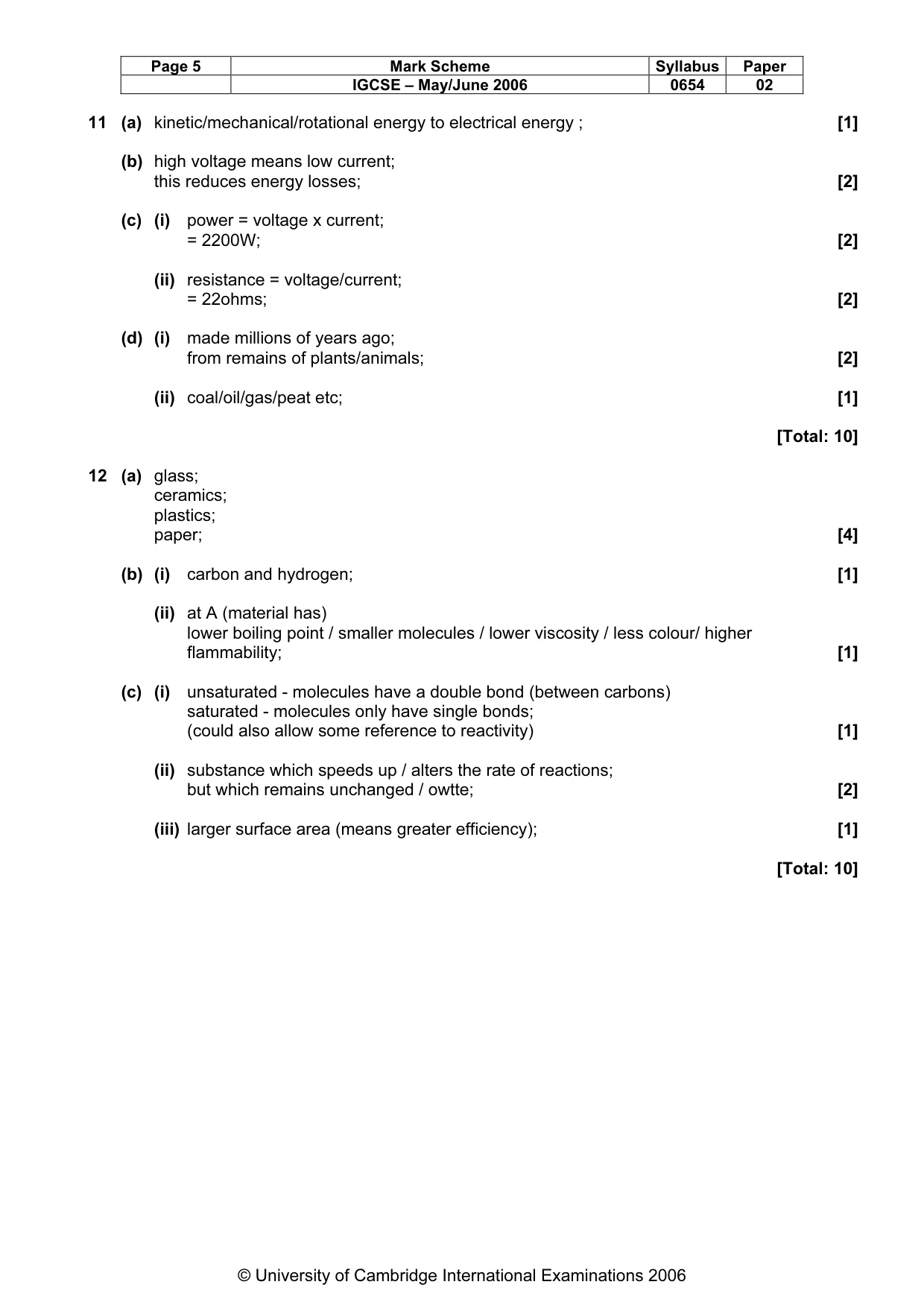Mark scheme, page 6 of 6