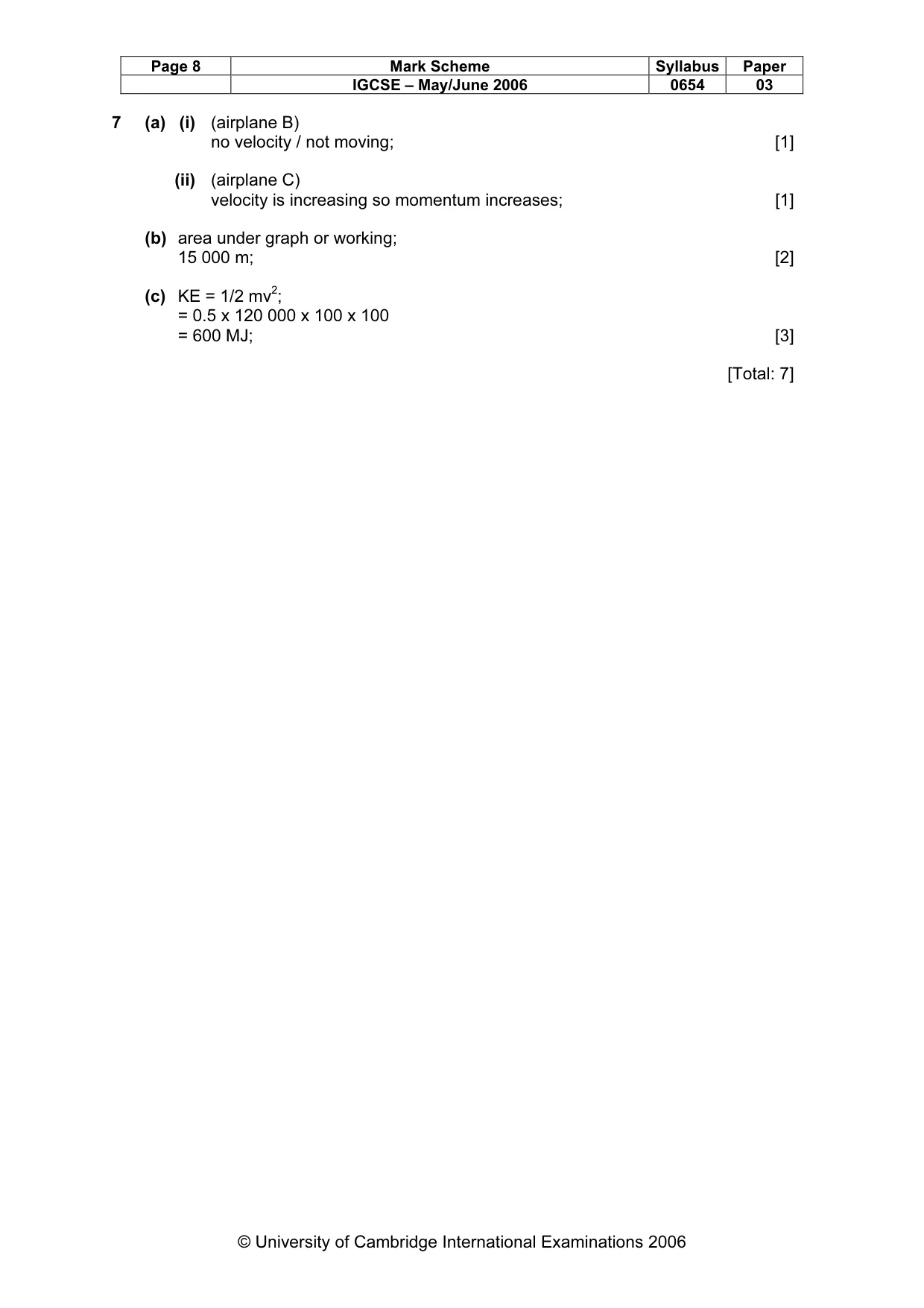 Mark scheme, page 8 of 11