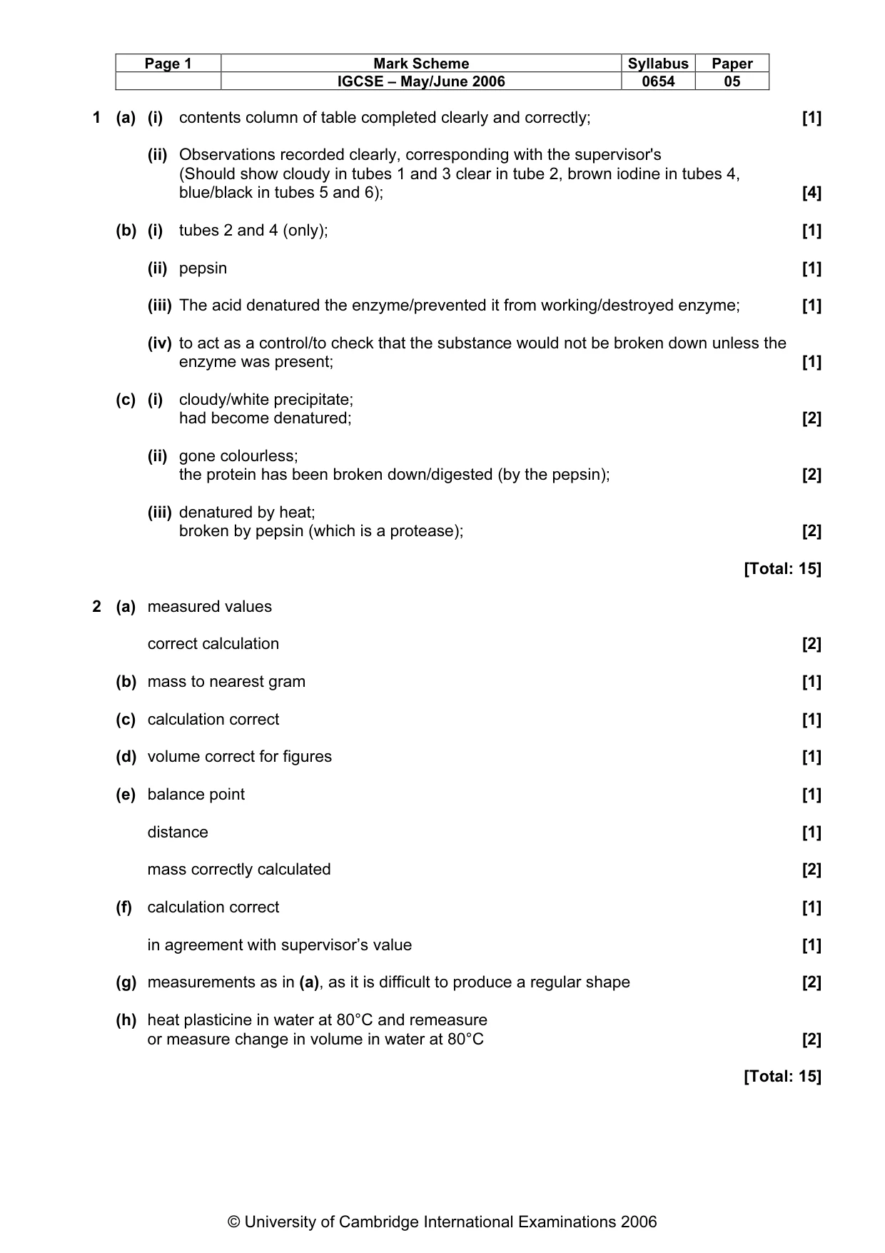 Mark scheme, page 2 of 3