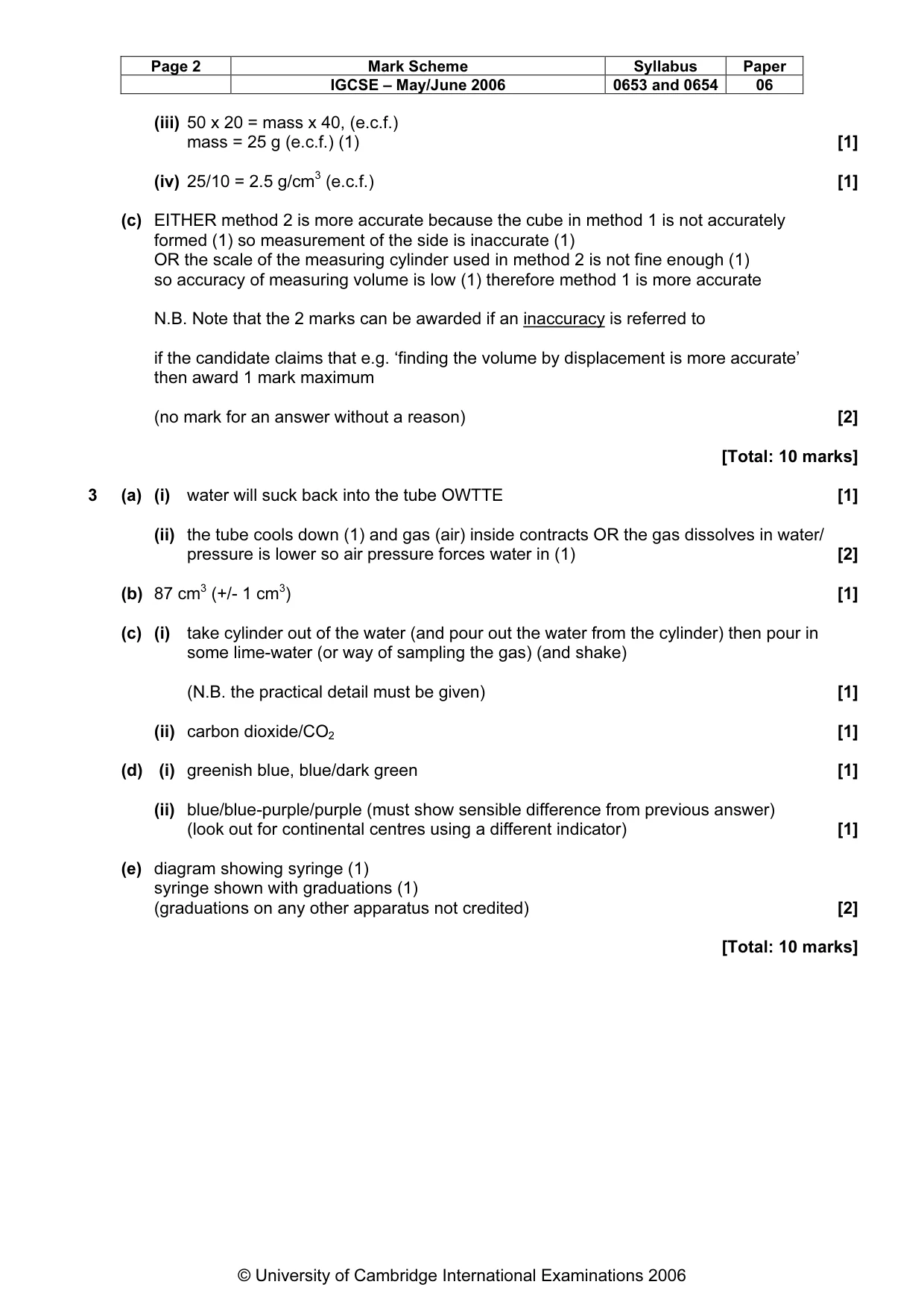 Mark scheme, page 3 of 5