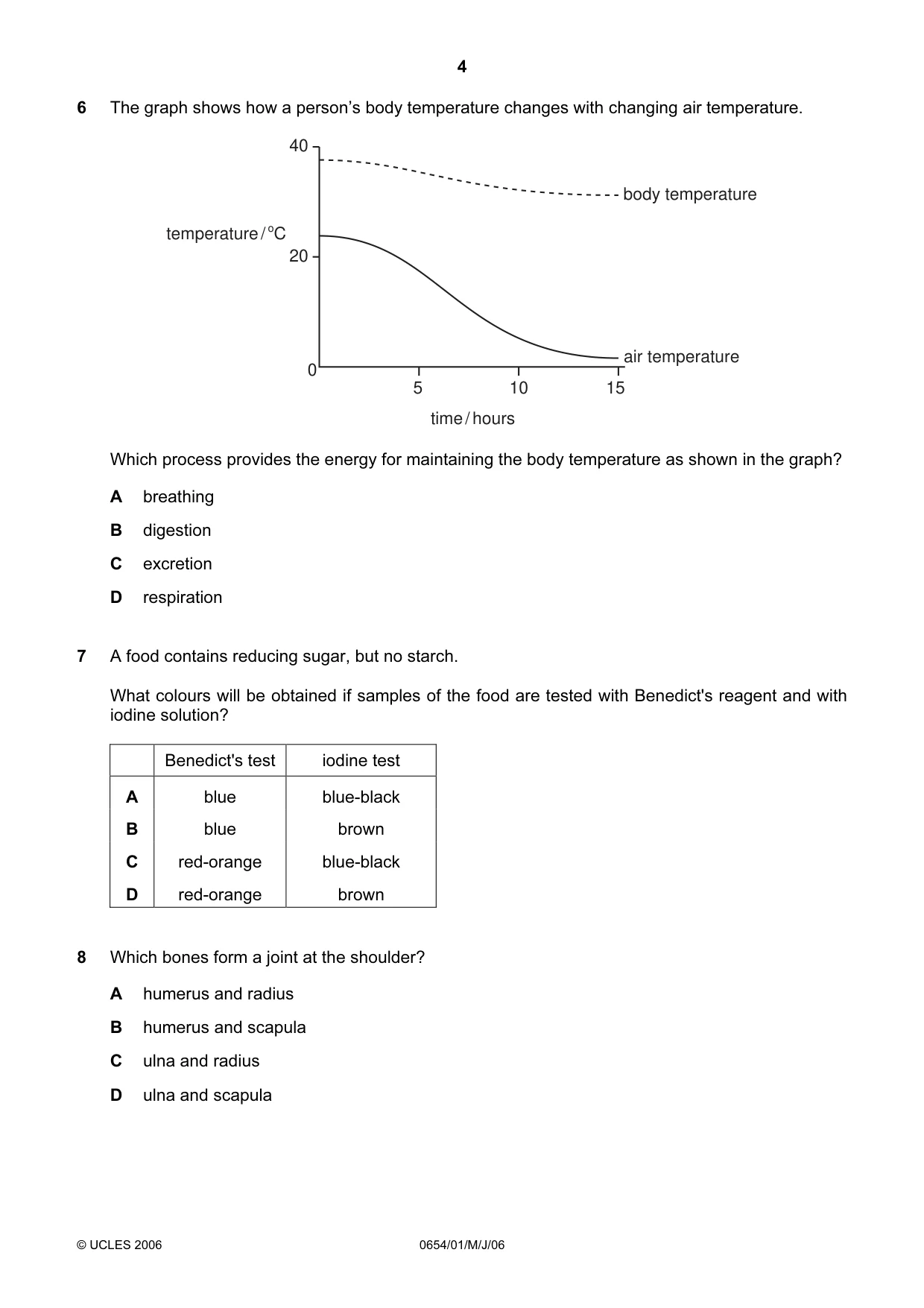Cambridge IGCSE Sciences - Co-ordinated (Double) 0654 2006 May/June Paper 1 · Variant 1 question paper, page 4 of 20