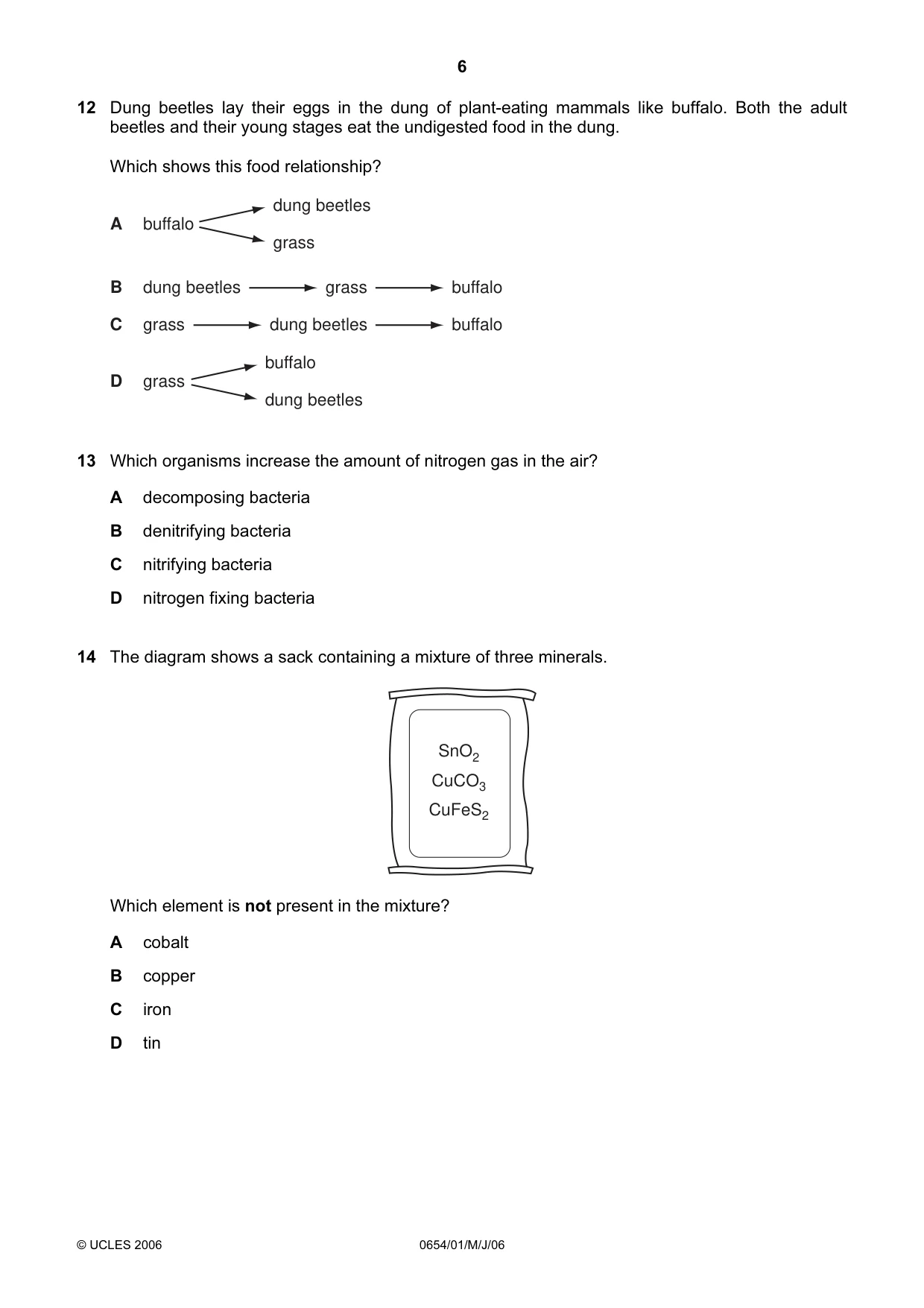 Cambridge IGCSE Sciences - Co-ordinated (Double) 0654 2006 May/June Paper 1 · Variant 1 question paper, page 6 of 20