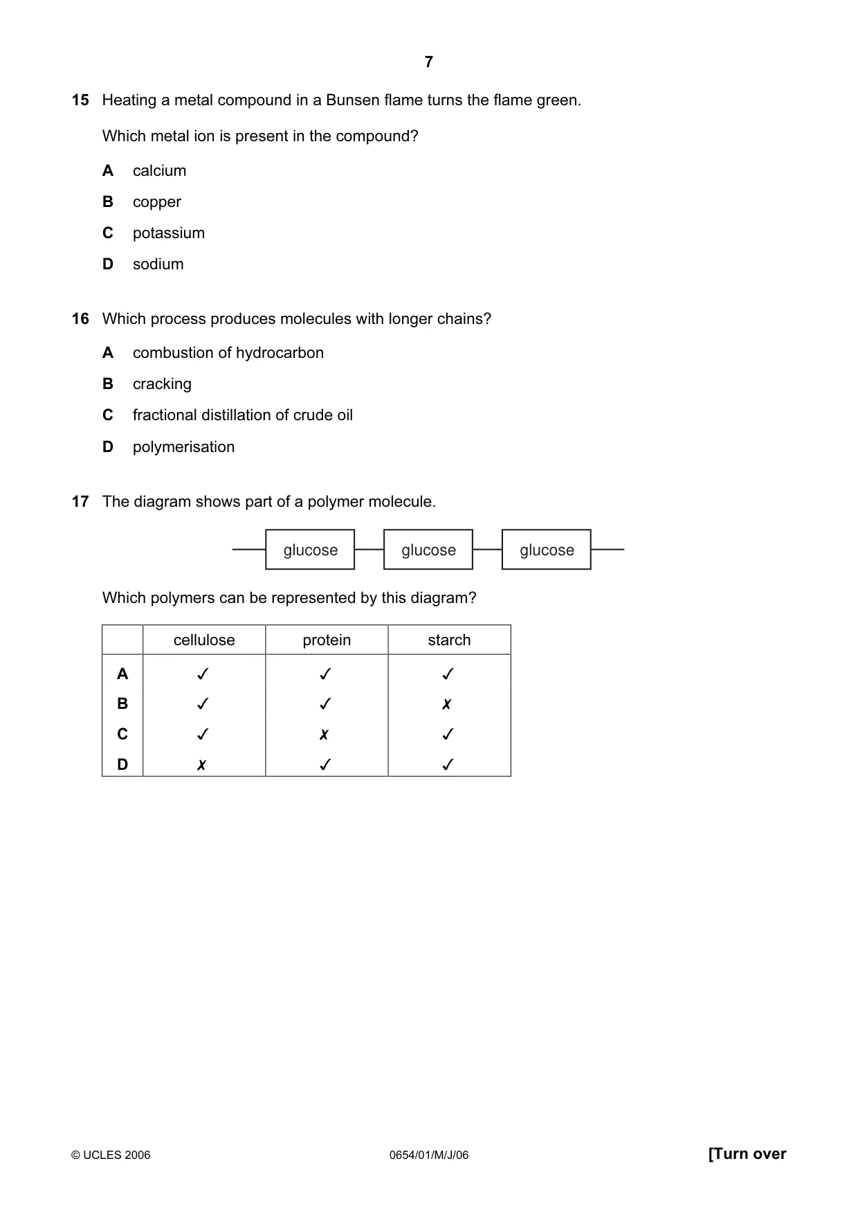 Cambridge IGCSE Sciences - Co-ordinated (Double) 0654 2006 May/June Paper 1 · Variant 1 question paper, page 7 of 20
