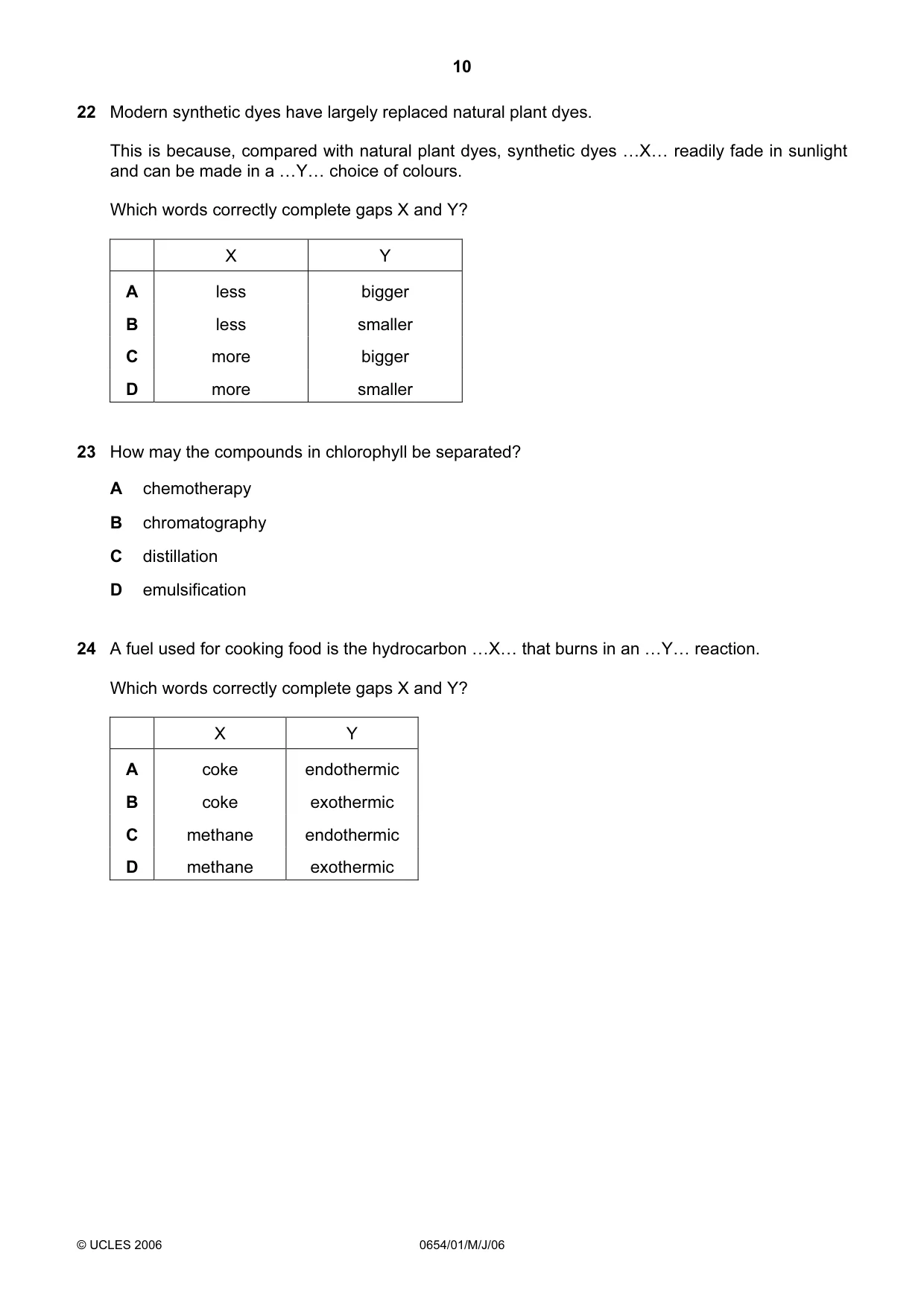 Cambridge IGCSE Sciences - Co-ordinated (Double) 0654 2006 May/June Paper 1 · Variant 1 question paper, page 10 of 20