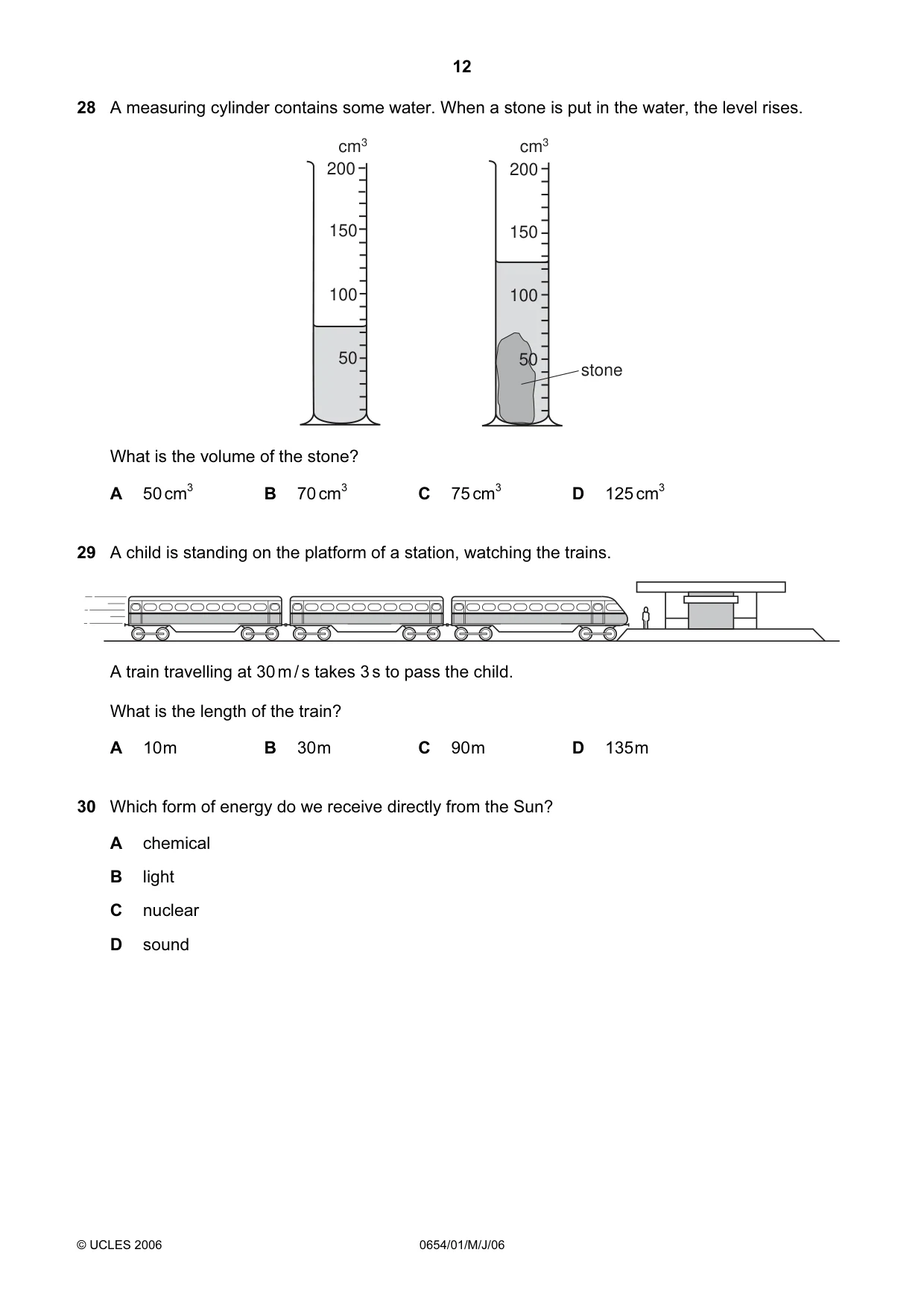 Cambridge IGCSE Sciences - Co-ordinated (Double) 0654 2006 May/June Paper 1 · Variant 1 question paper, page 12 of 20