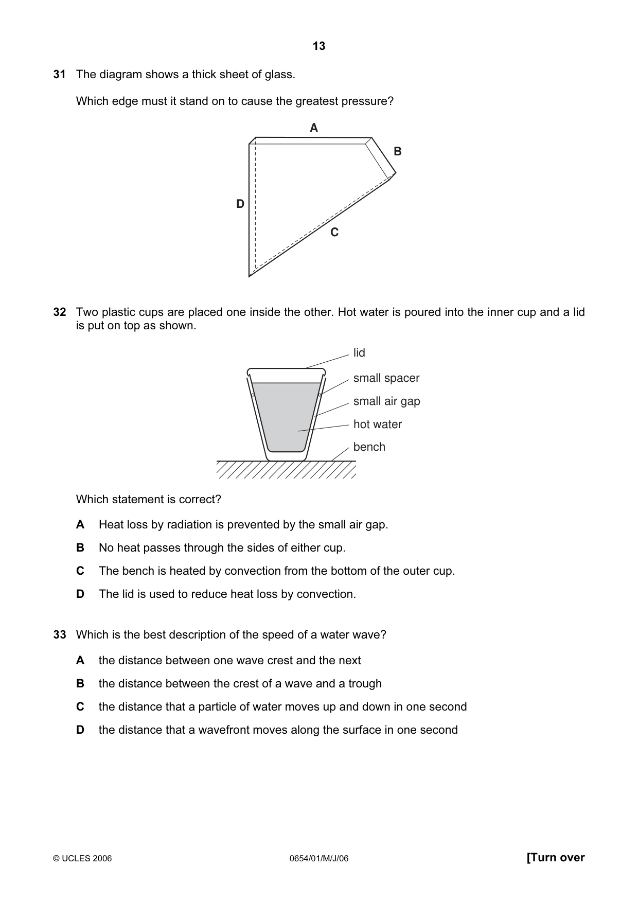 Cambridge IGCSE Sciences - Co-ordinated (Double) 0654 2006 May/June Paper 1 · Variant 1 question paper, page 13 of 20