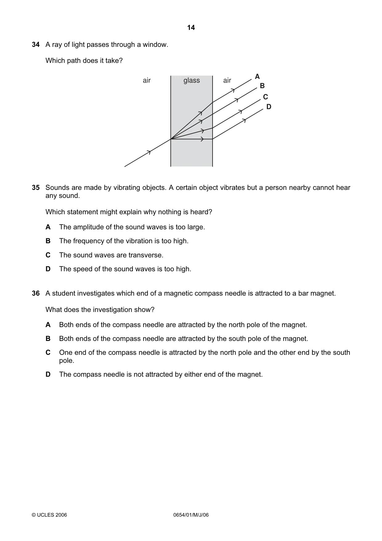 Cambridge IGCSE Sciences - Co-ordinated (Double) 0654 2006 May/June Paper 1 · Variant 1 question paper, page 14 of 20