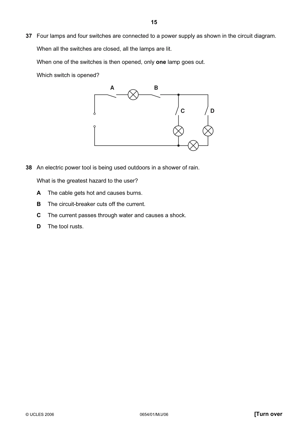 Cambridge IGCSE Sciences - Co-ordinated (Double) 0654 2006 May/June Paper 1 · Variant 1 question paper, page 15 of 20