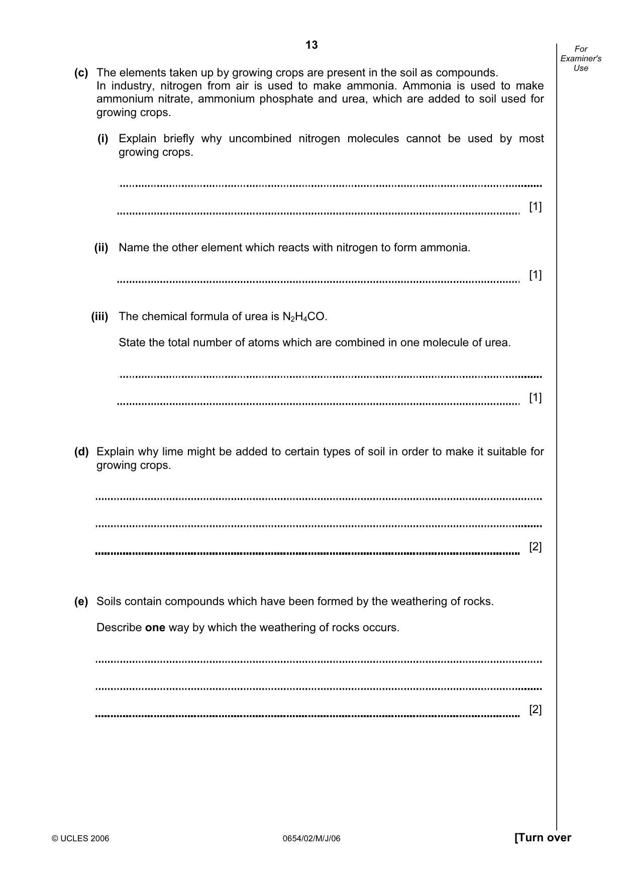 Cambridge IGCSE Sciences - Co-ordinated (Double) 0654 2006 May/June Paper 2 · Variant 1 question paper, page 13 of 20