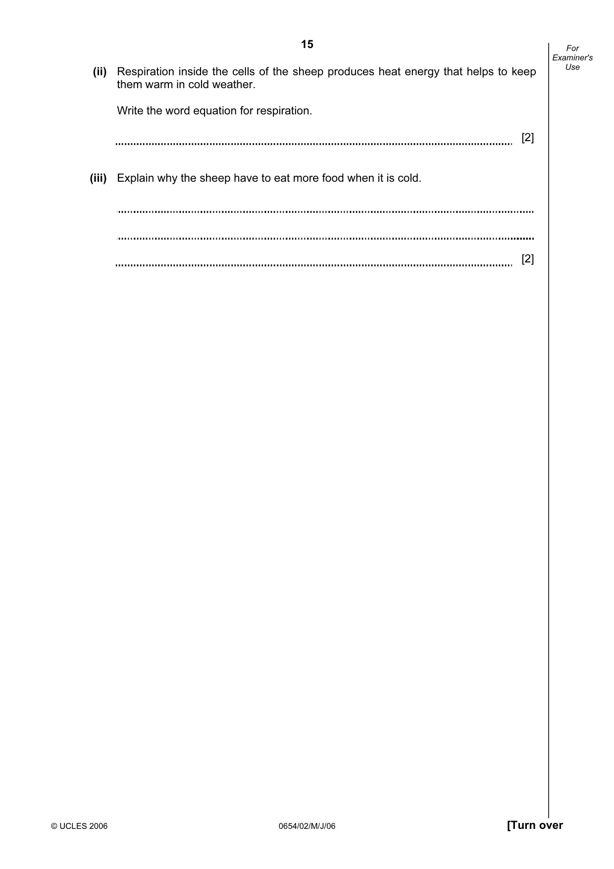 Cambridge IGCSE Sciences - Co-ordinated (Double) 0654 2006 May/June Paper 2 · Variant 1 question paper, page 15 of 20