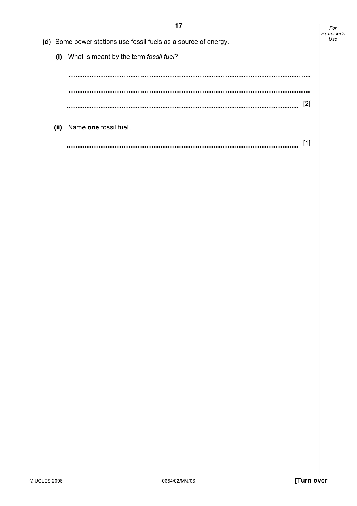 Cambridge IGCSE Sciences - Co-ordinated (Double) 0654 2006 May/June Paper 2 · Variant 1 question paper, page 17 of 20