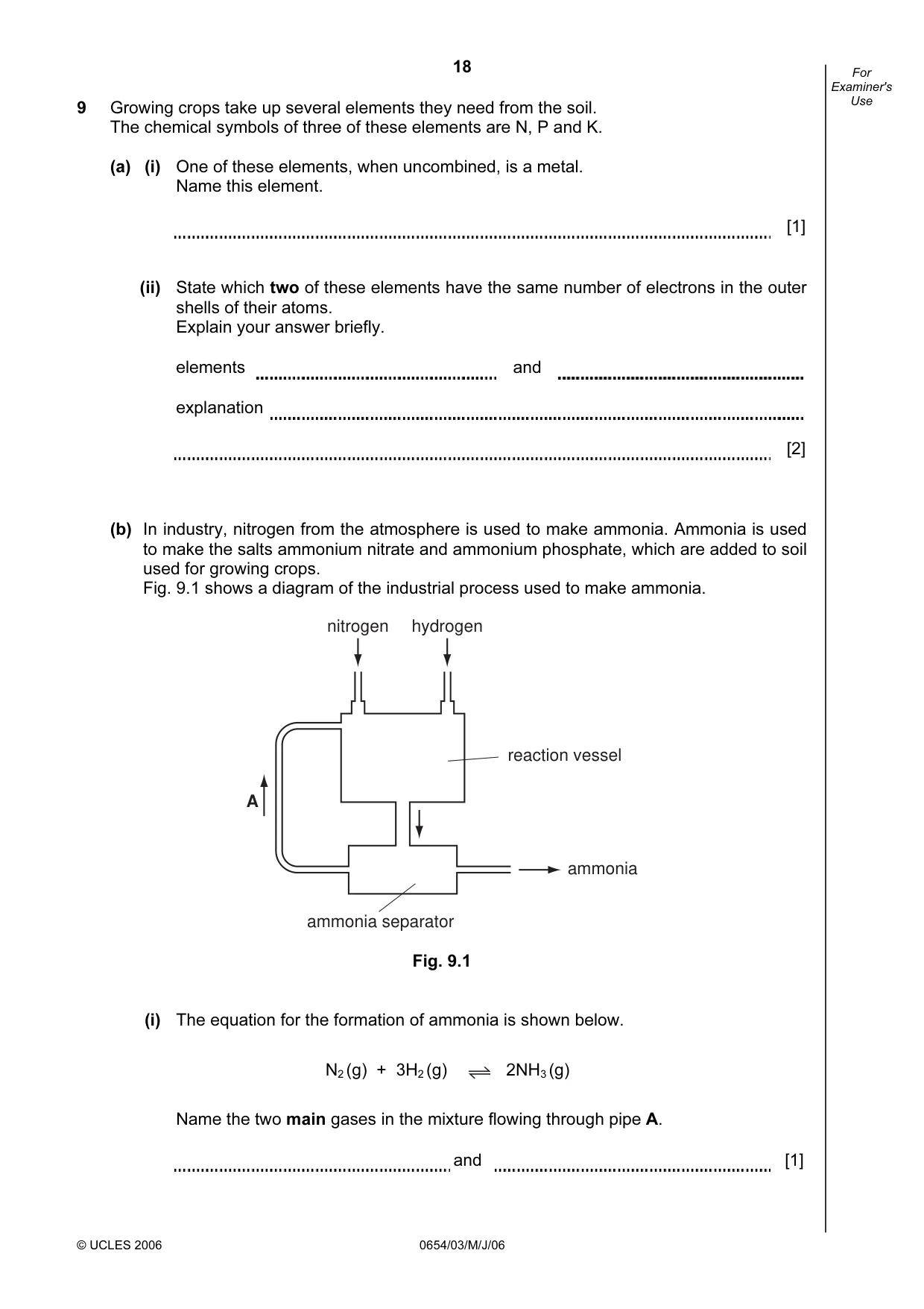 Cambridge IGCSE Sciences - Co-ordinated (Double) 0654 2006 May/June Paper 3 · Variant 1 question paper, page 18 of 24
