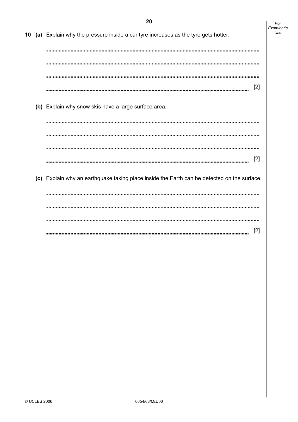 Cambridge IGCSE Sciences - Co-ordinated (Double) 0654 2006 May/June Paper 3 · Variant 1 question paper, page 20 of 24