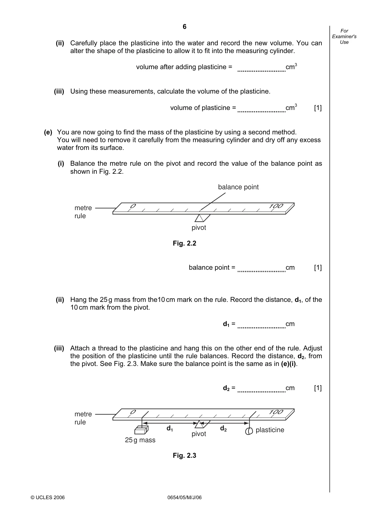 Cambridge IGCSE Sciences - Co-ordinated (Double) 0654 2006 May/June Paper 5 · Variant 1 question paper, page 6 of 12