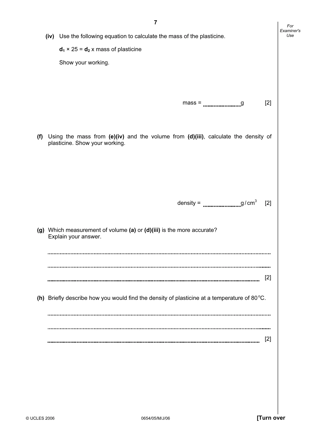 Cambridge IGCSE Sciences - Co-ordinated (Double) 0654 2006 May/June Paper 5 · Variant 1 question paper, page 7 of 12