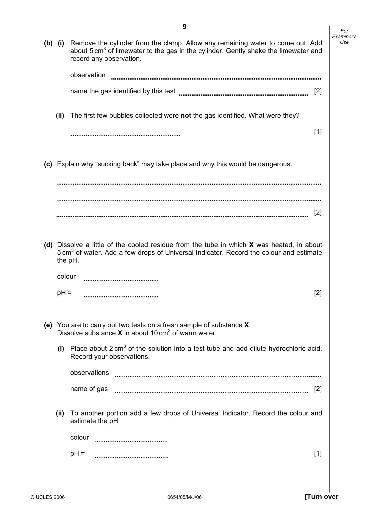 Cambridge IGCSE Sciences - Co-ordinated (Double) 0654 2006 May/June Paper 5 · Variant 1 question paper, page 9 of 12