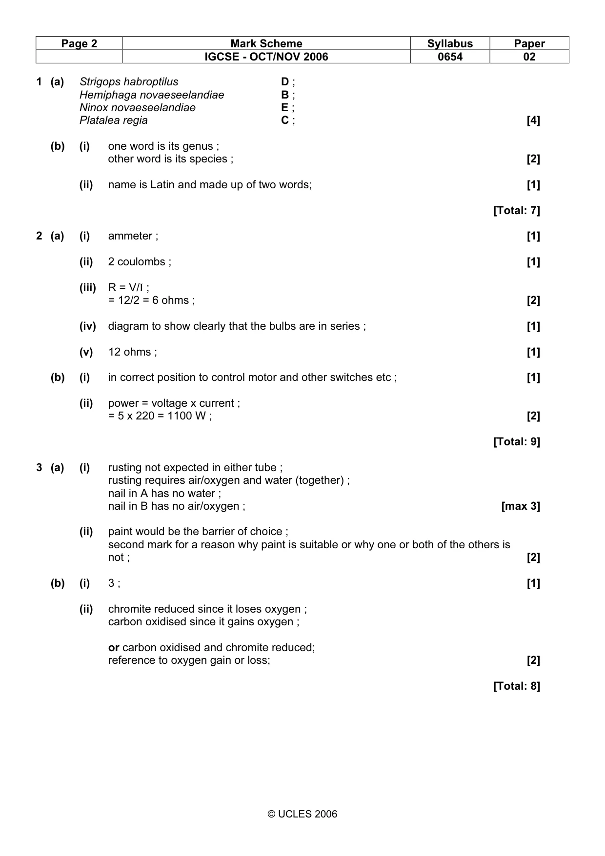 Mark scheme, page 2 of 5