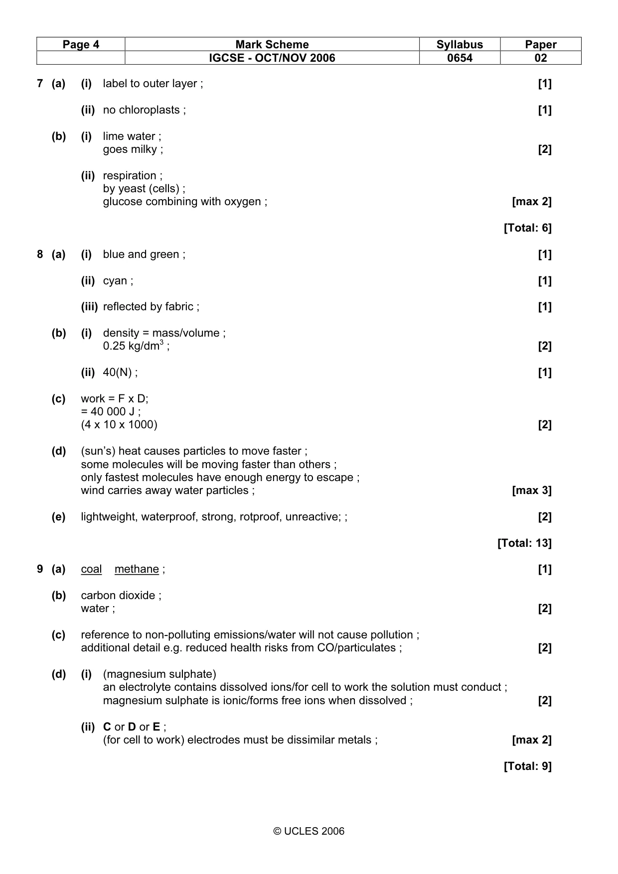 Mark scheme, page 4 of 5