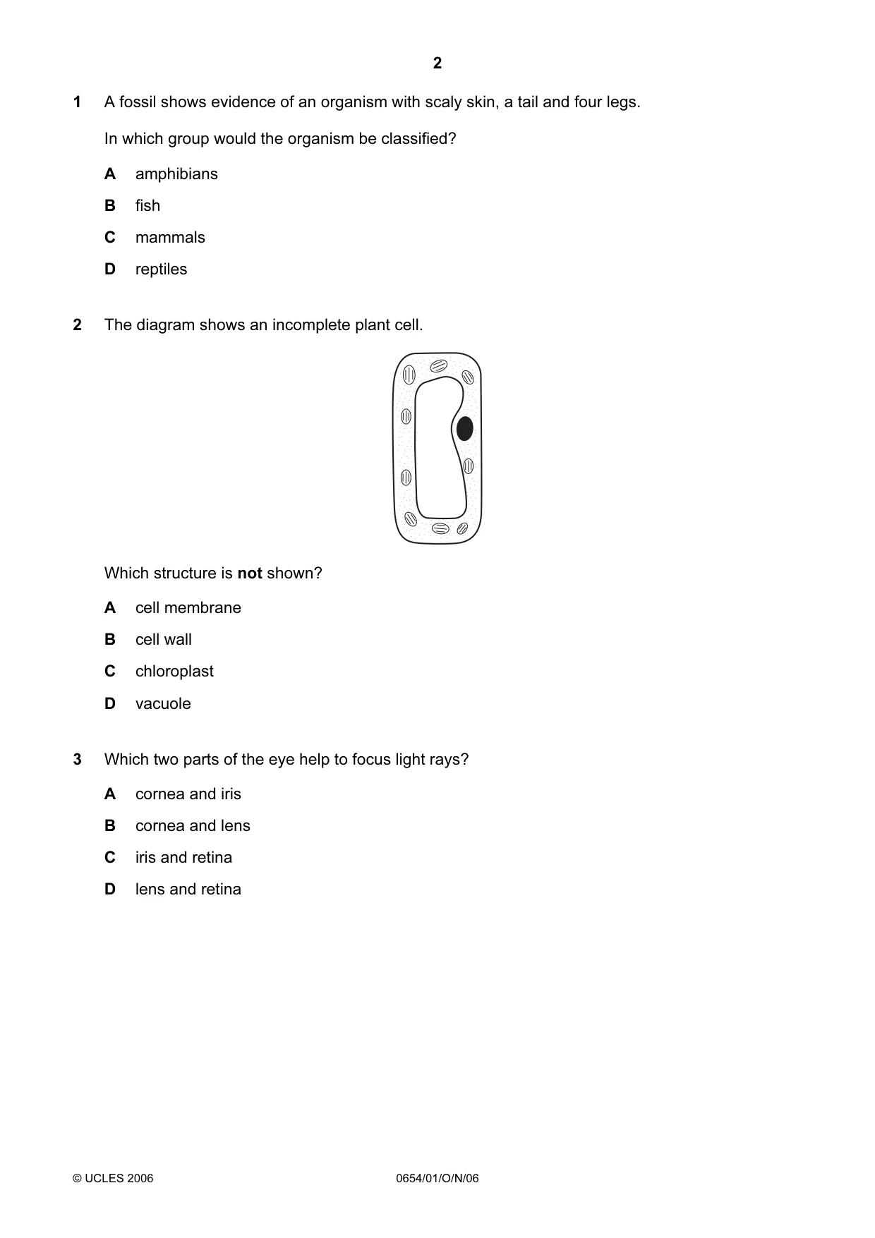 Cambridge IGCSE Sciences - Co-ordinated (Double) 0654 2006 Oct/Nov Paper 1 · Variant 1 question paper, page 2 of 20