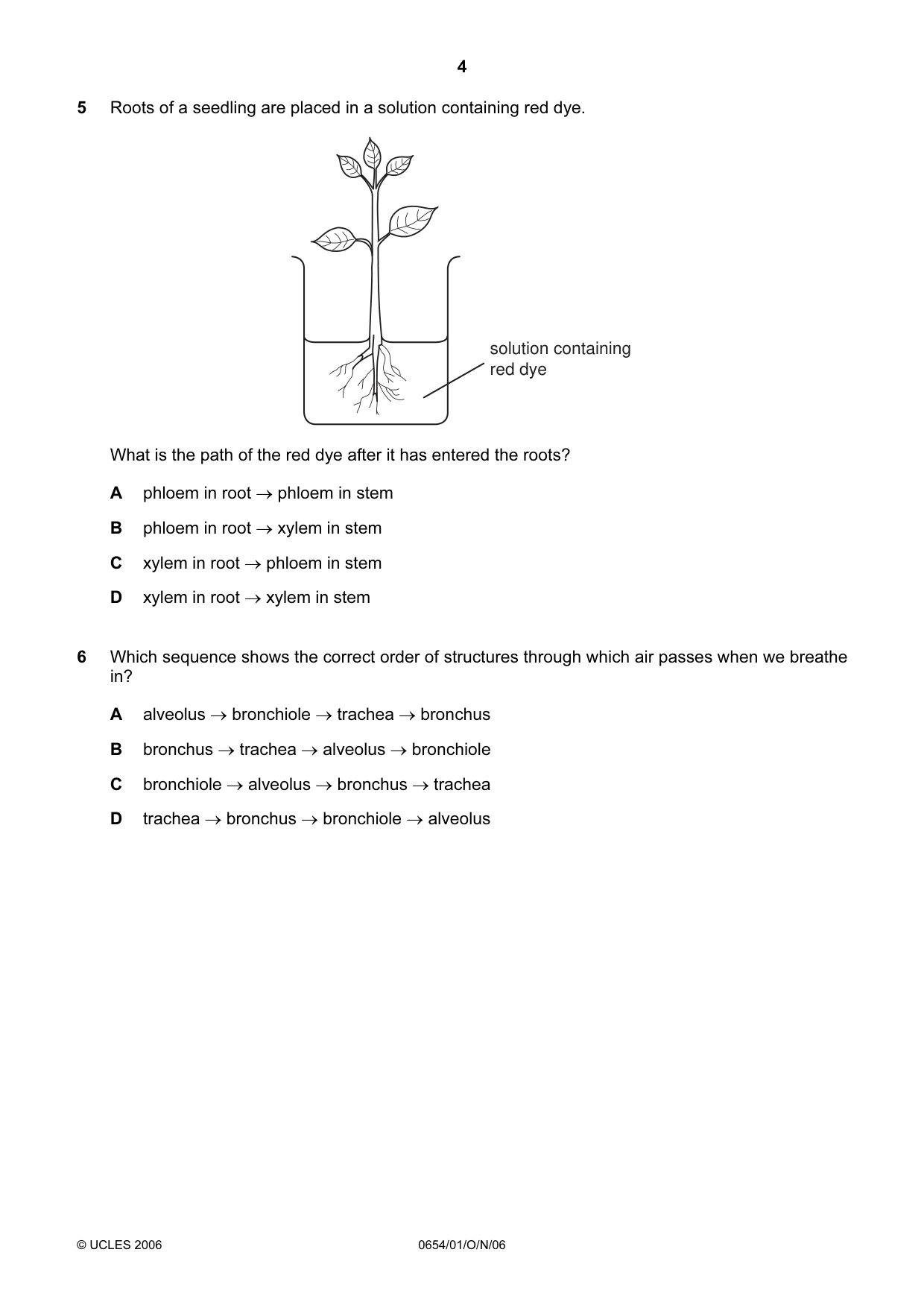 Cambridge IGCSE Sciences - Co-ordinated (Double) 0654 2006 Oct/Nov Paper 1 · Variant 1 question paper, page 4 of 20