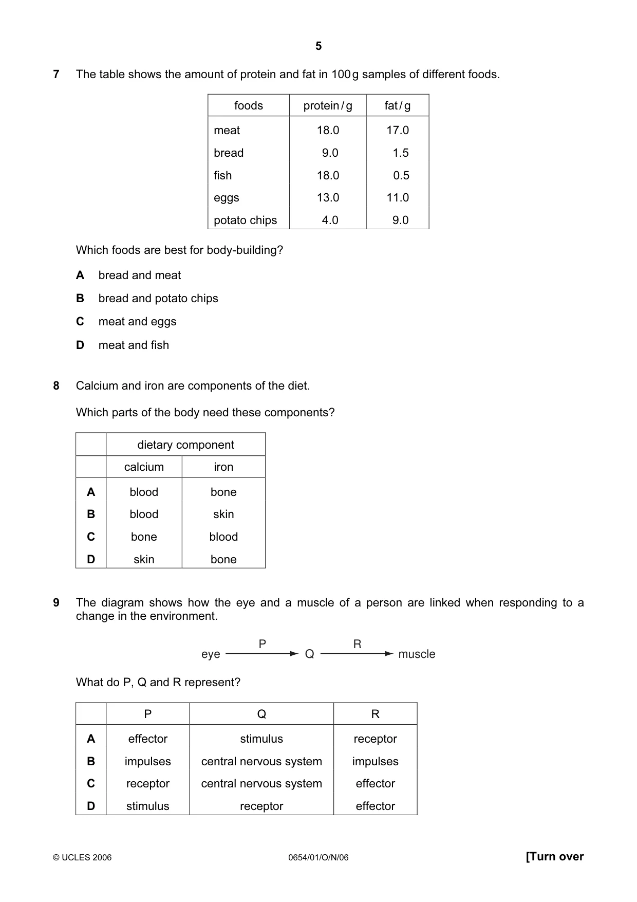 Cambridge IGCSE Sciences - Co-ordinated (Double) 0654 2006 Oct/Nov Paper 1 · Variant 1 question paper, page 5 of 20