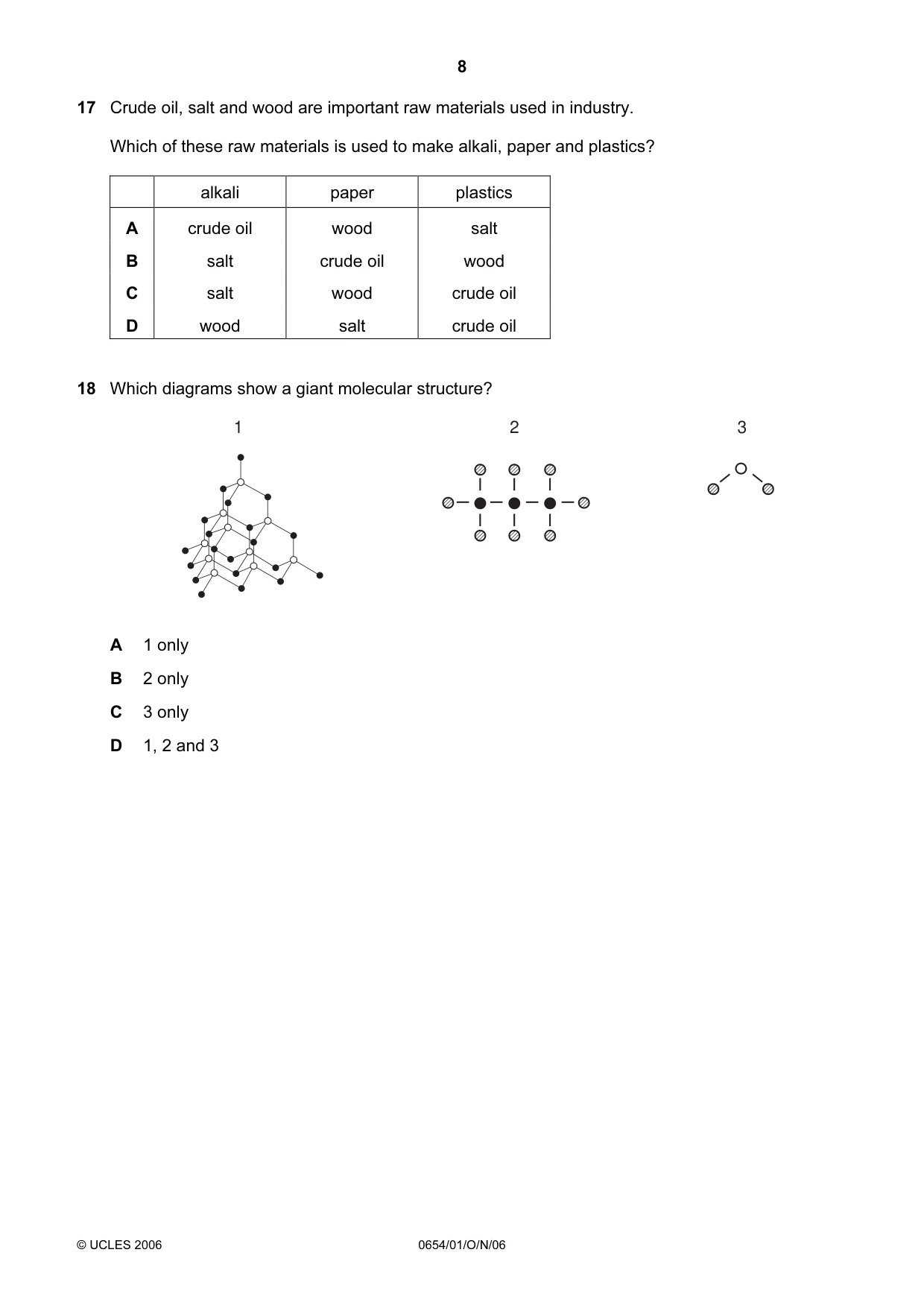 Cambridge IGCSE Sciences - Co-ordinated (Double) 0654 2006 Oct/Nov Paper 1 · Variant 1 question paper, page 8 of 20