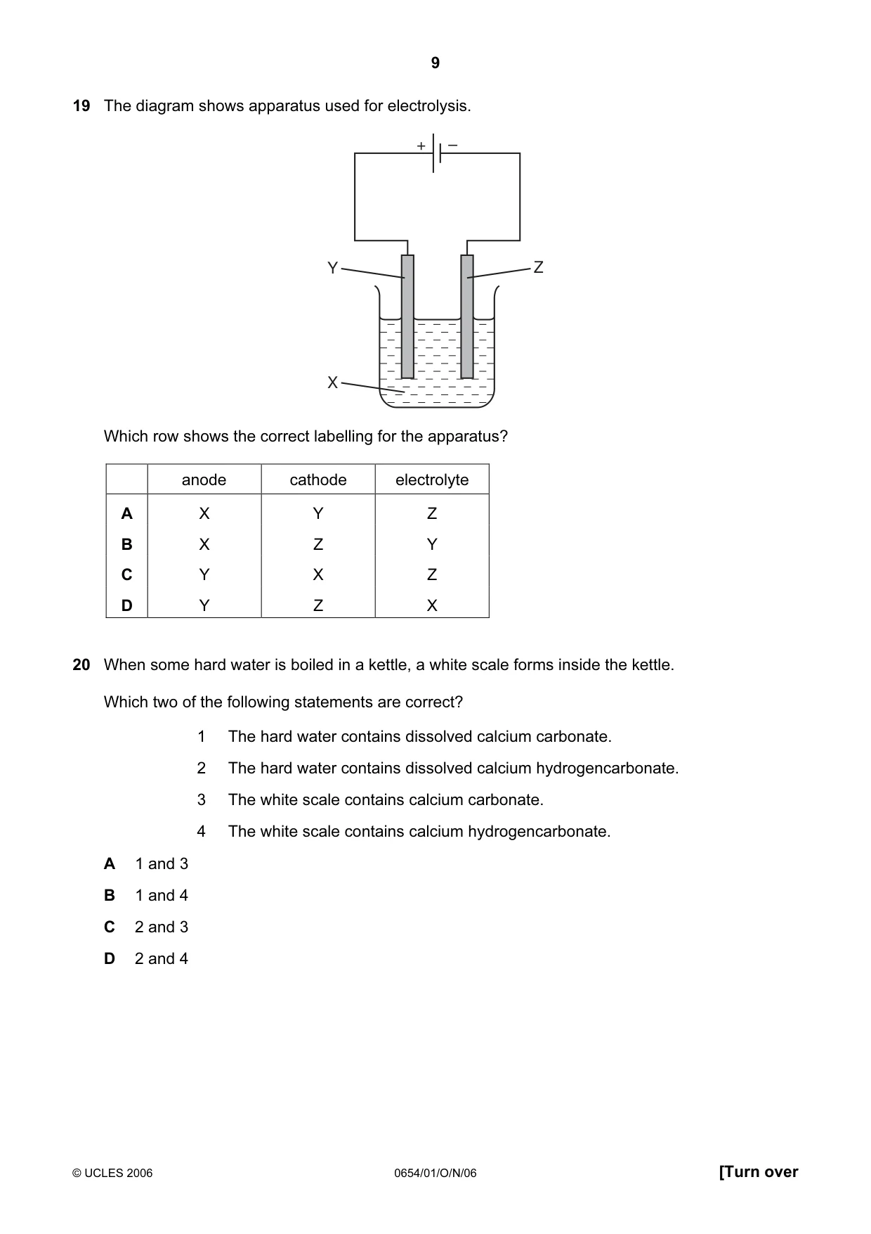 Cambridge IGCSE Sciences - Co-ordinated (Double) 0654 2006 Oct/Nov Paper 1 · Variant 1 question paper, page 9 of 20
